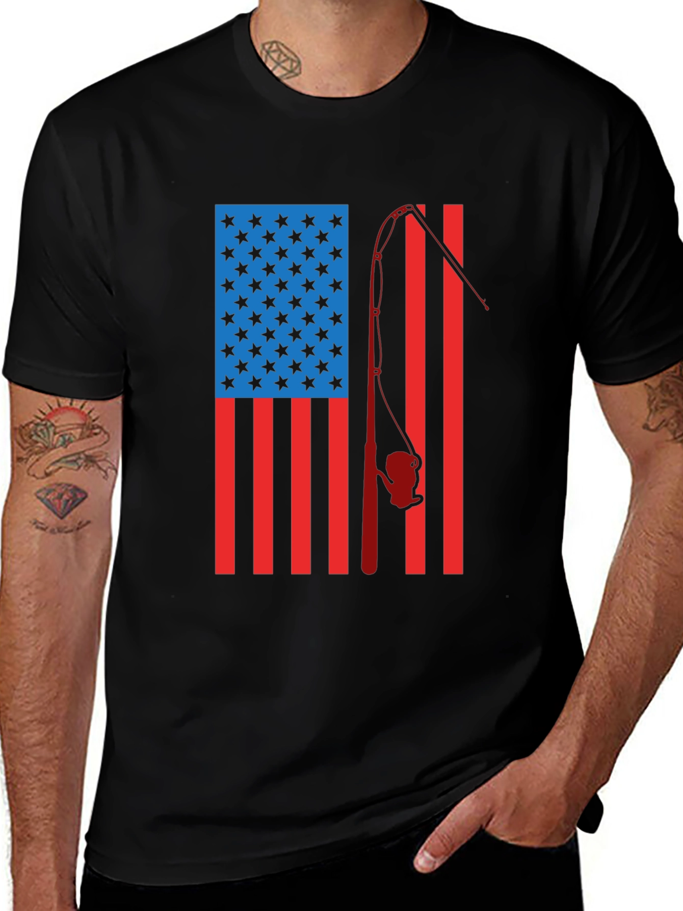 Variant 3 of American Flag Fishing Rod Graphic T-Shirt