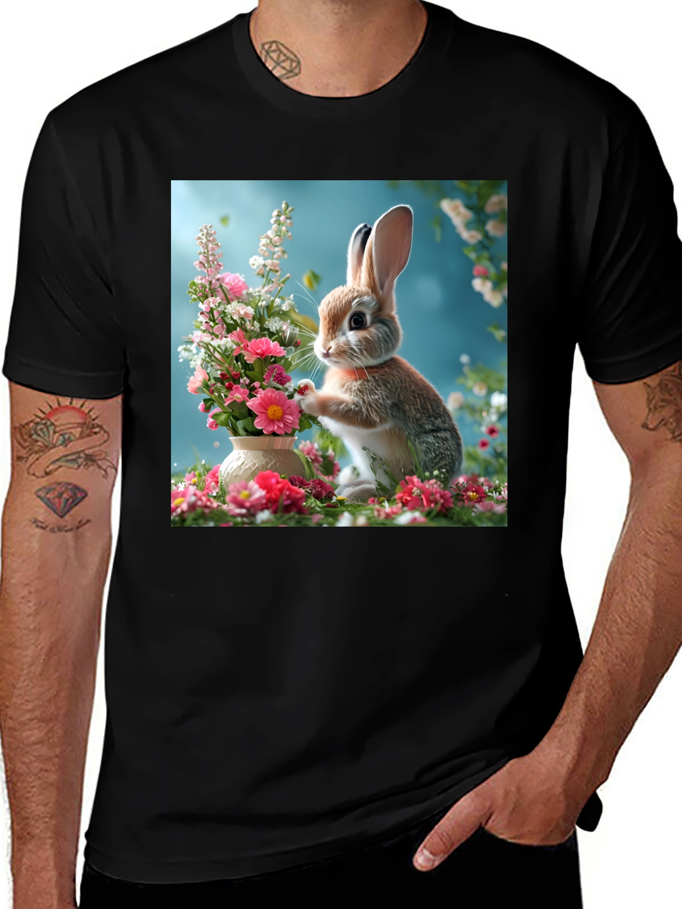 Variant 24 of Bunny & Floral Arrangement Graphic Tee