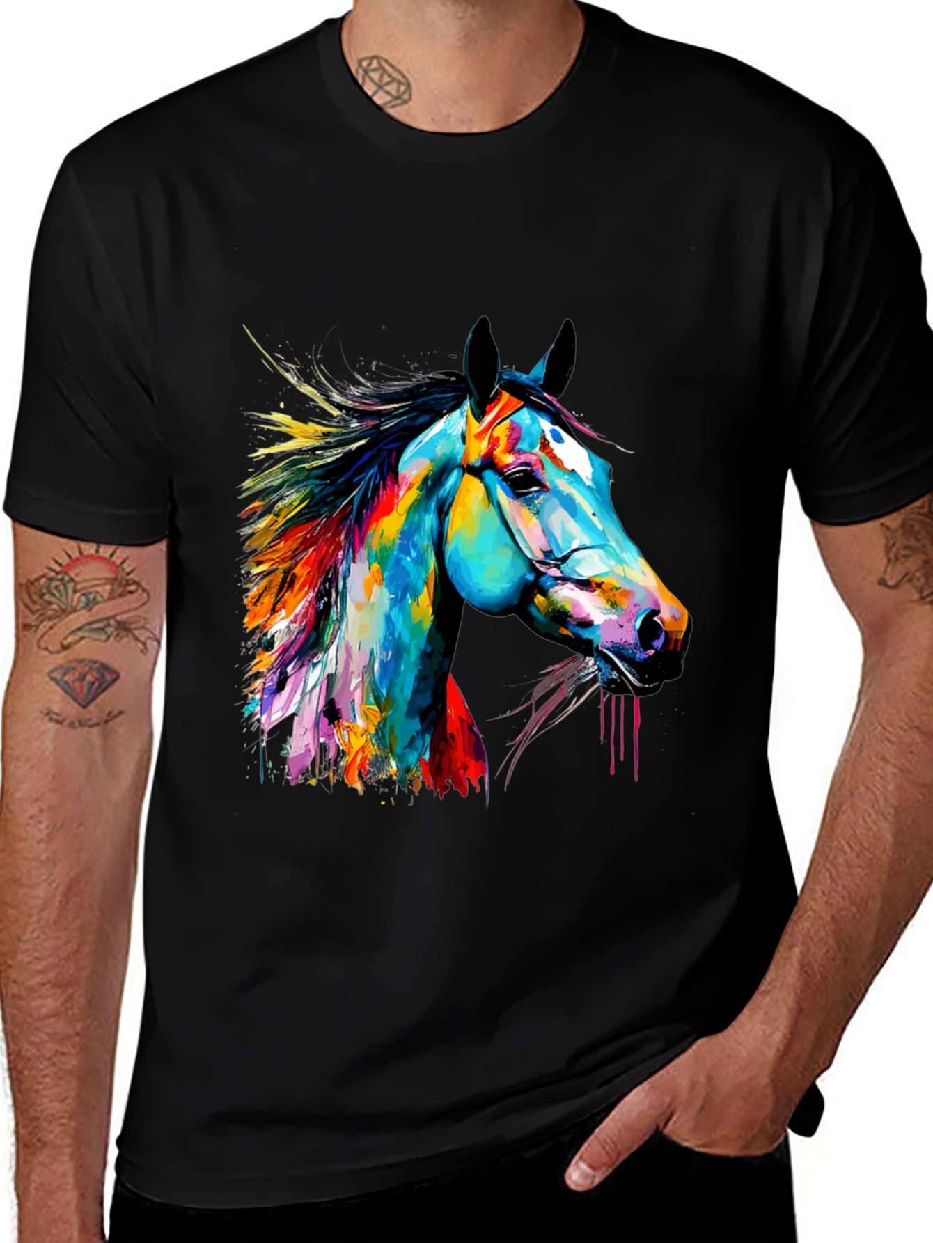 Variant 21 of Colorful Horse Graphic Tee - Modern Art Style