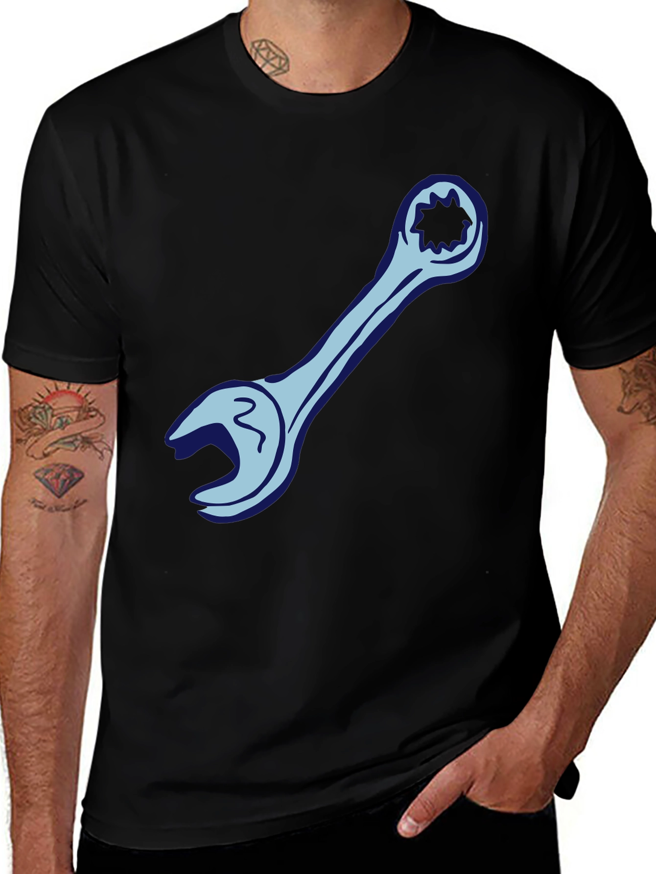 Variant 4 of Wrench Graphic Tee - Black Cotton Mechanic Shirt