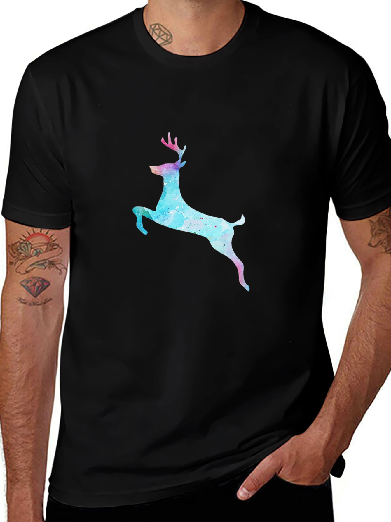 Variant 27 of Watercolor Deer Graphic Tee - Black