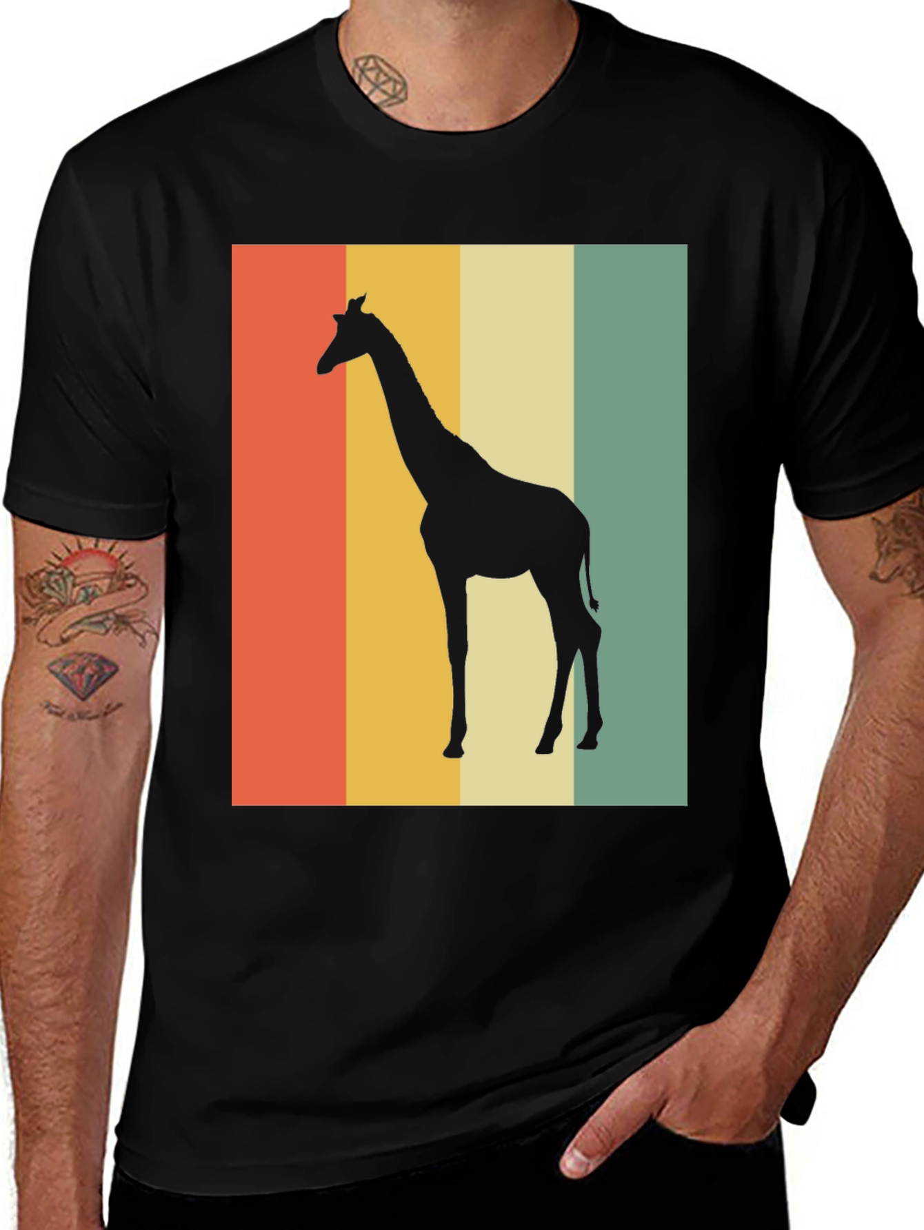 Variant 29 of Retro Giraffe Graphic T-Shirt - Unisex Black Tee