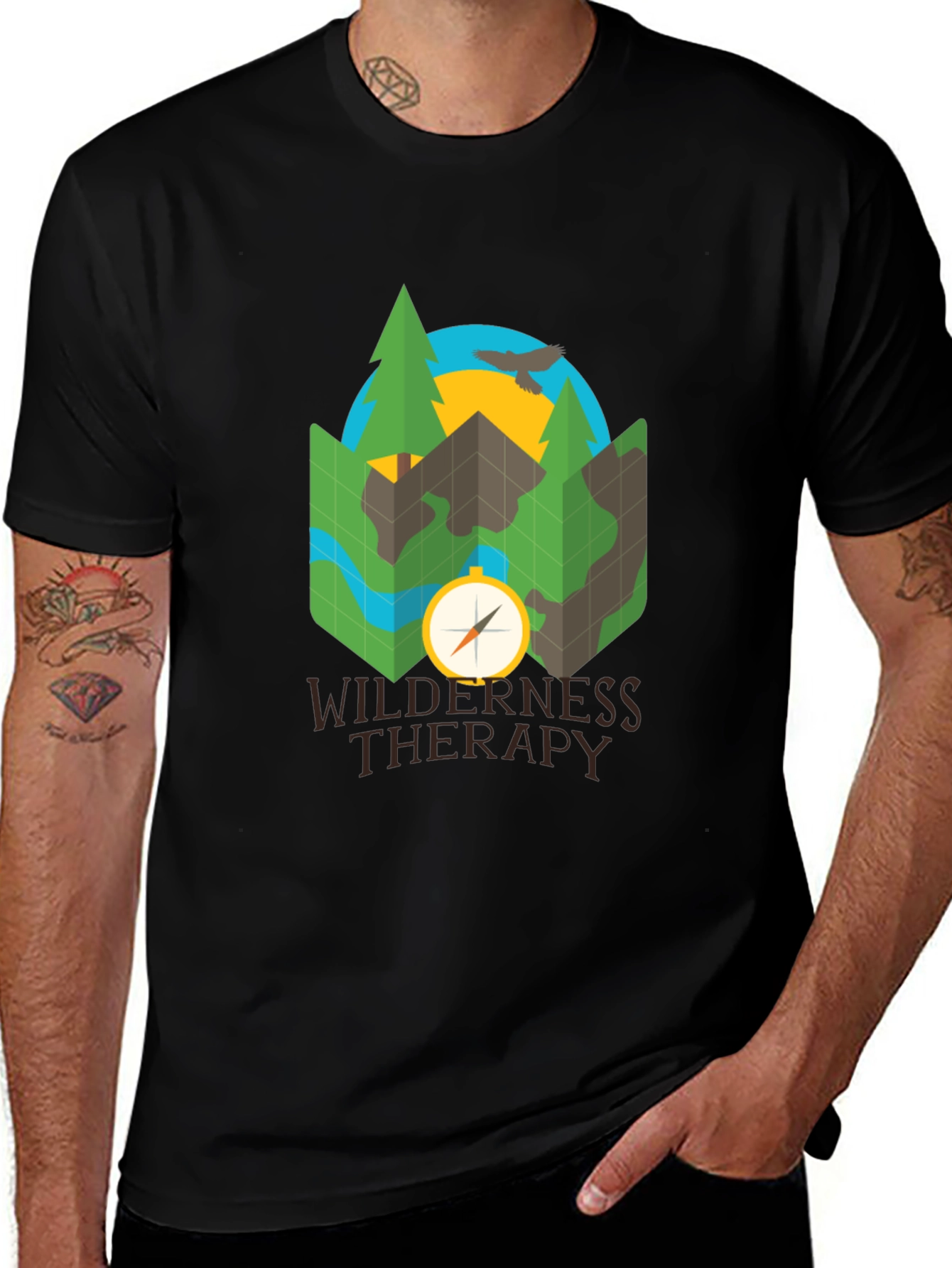 Variant 11 of Wilderness Therapy Black T-Shirt - Nature Compass Design