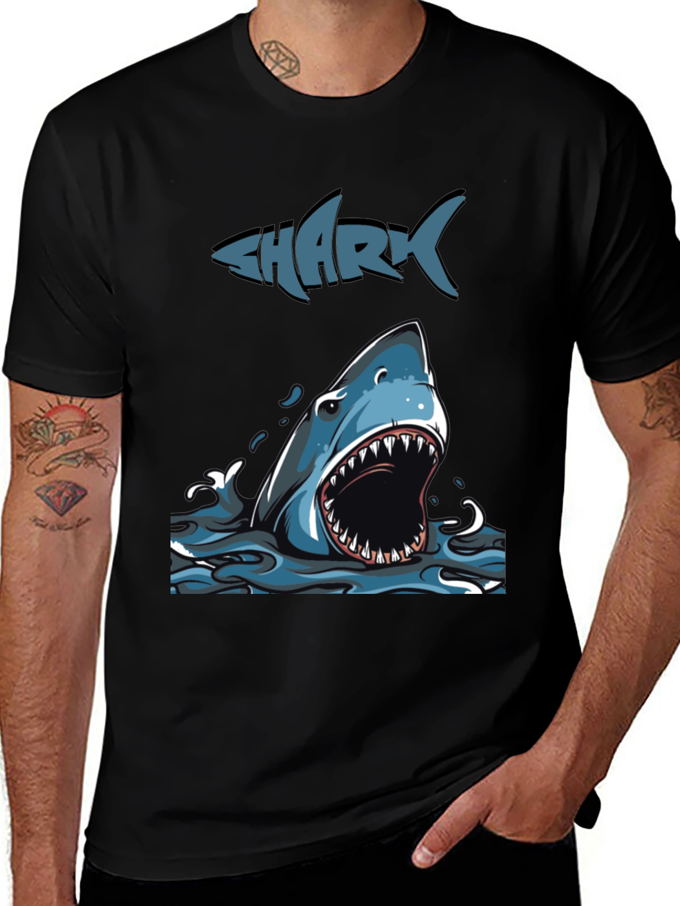 Variant 9 of Men's Shark Graphic Print Crew Neck Tee