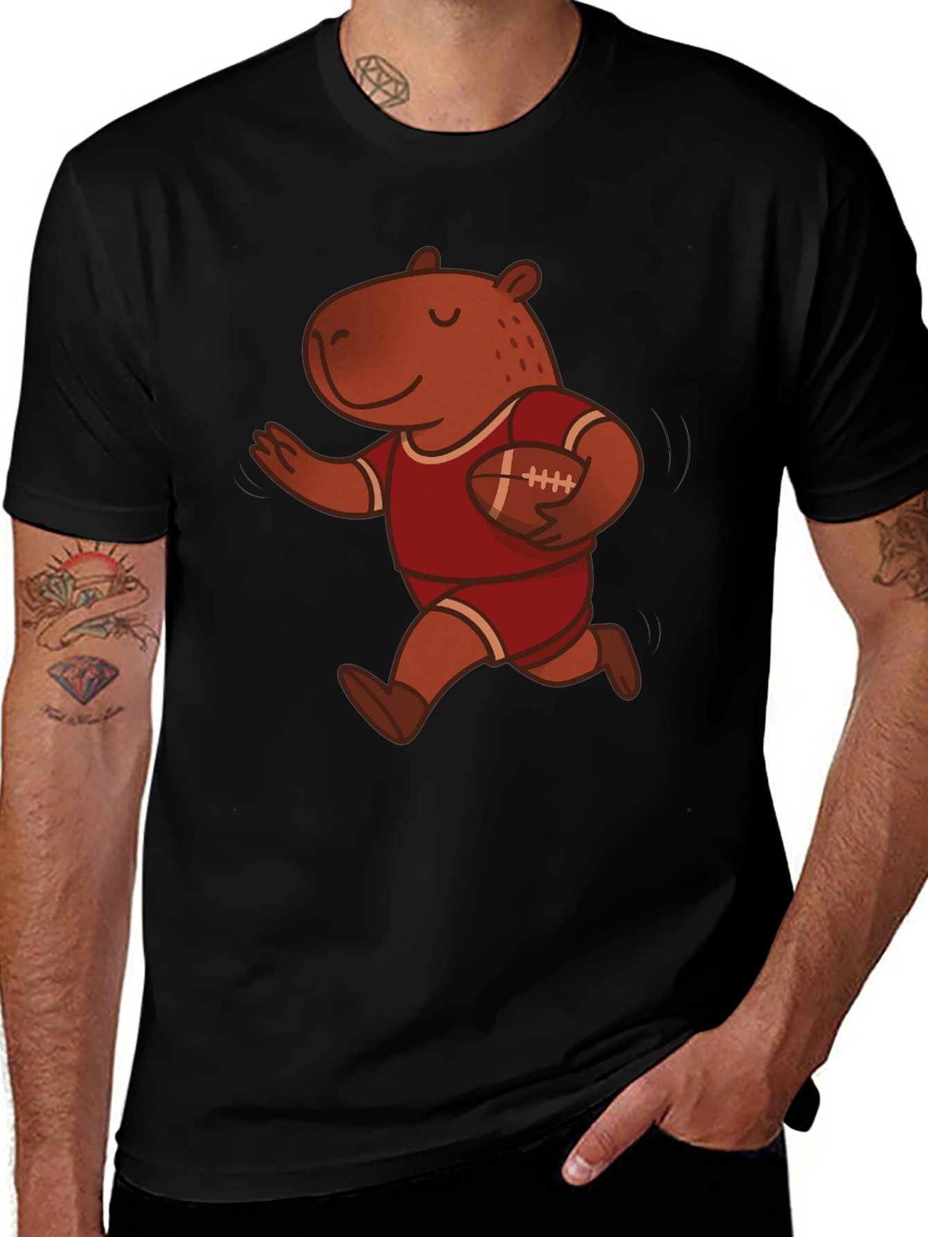 Variant 23 of Capybara Football Player Graphic Tee - Novelty Cartoon T-Shirt