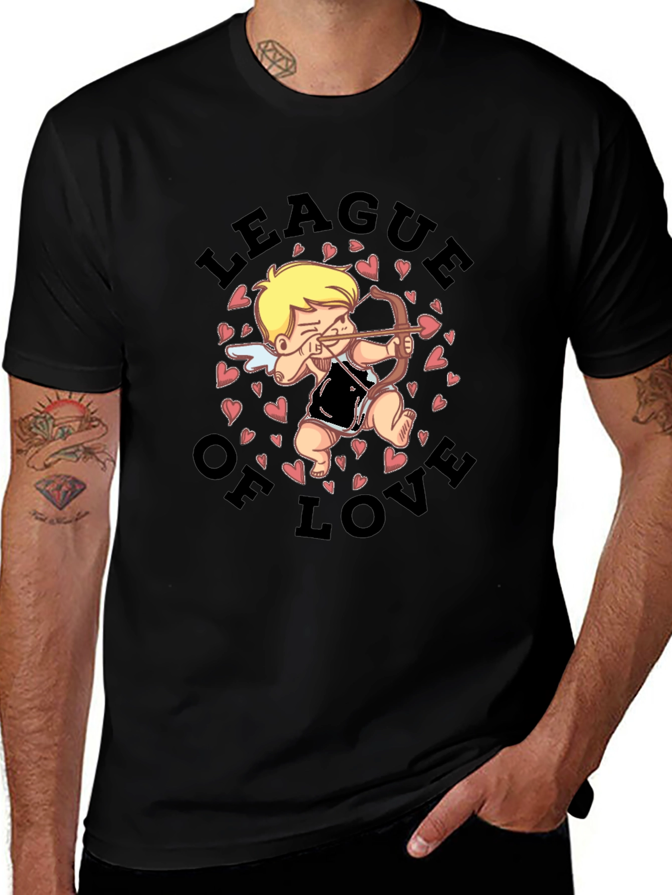 Variant 25 of League of Love Cupid Graphic Black T-Shirt