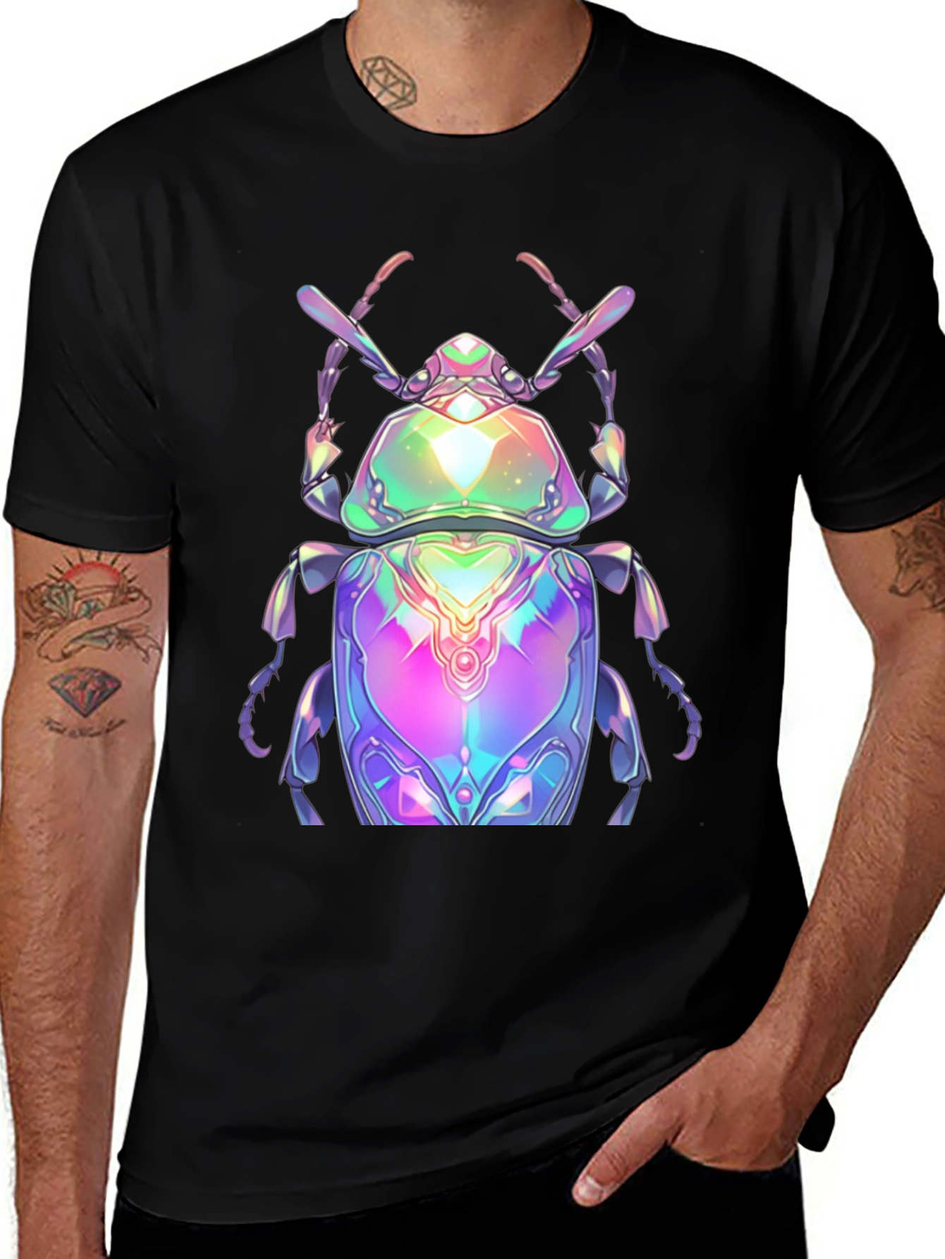 Variant 26 of Iridescent Beetle Graphic Tee - Men's Black T-Shirt