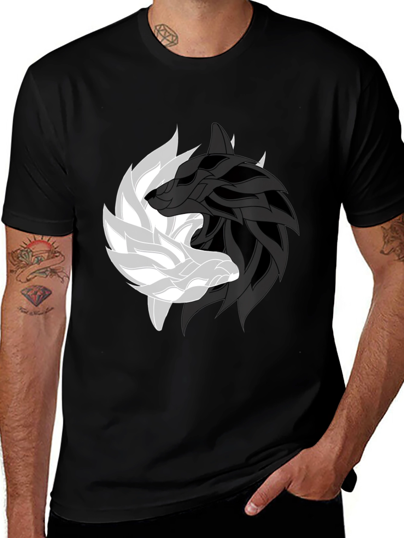 Yin Yang Wolf Graphic Tee - Harmony & Style