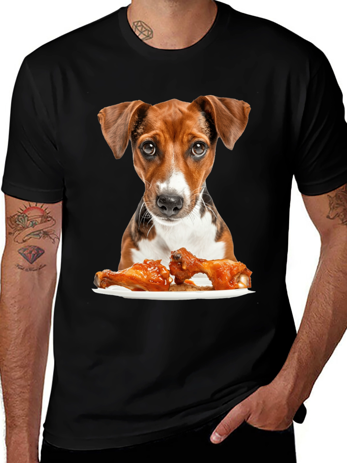 Variant 22 of Dog & Chicken Wings Graphic Tee - Unisex Black T-Shirt