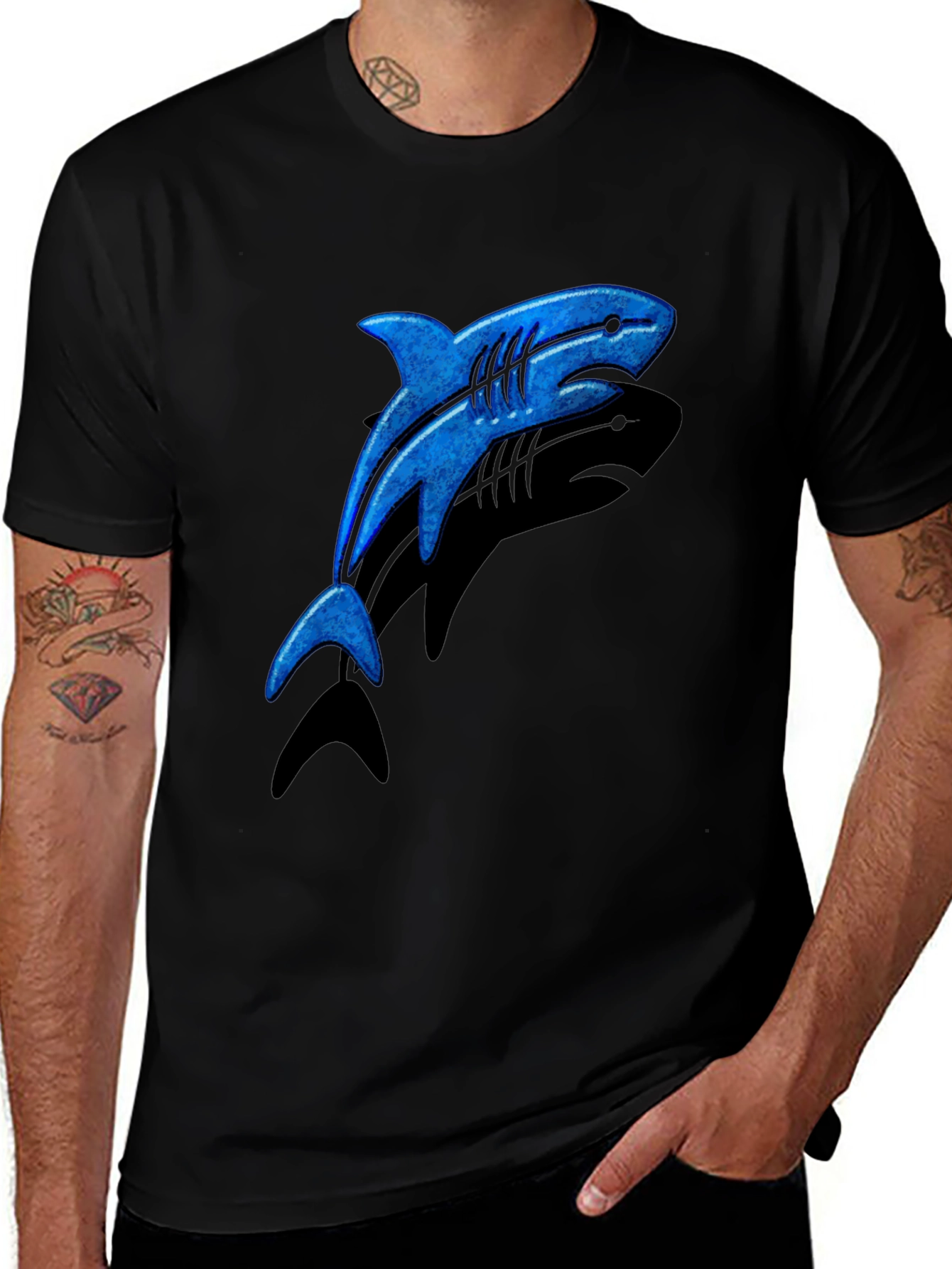 Variant 30 of Blue Shark Graphic T-Shirt - Casual Black Tee
