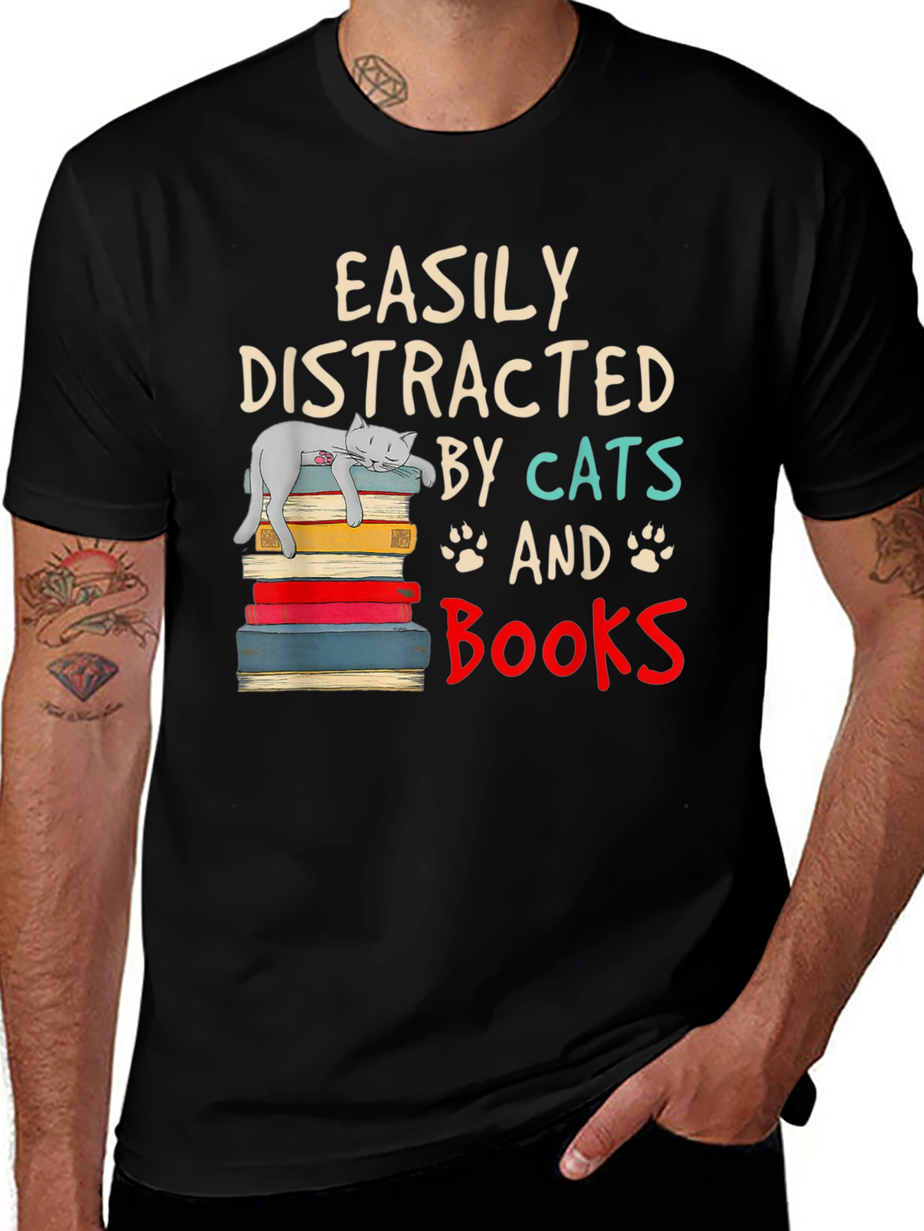 Variant 5 of Easily Distracted by Cats and Books T-Shirt