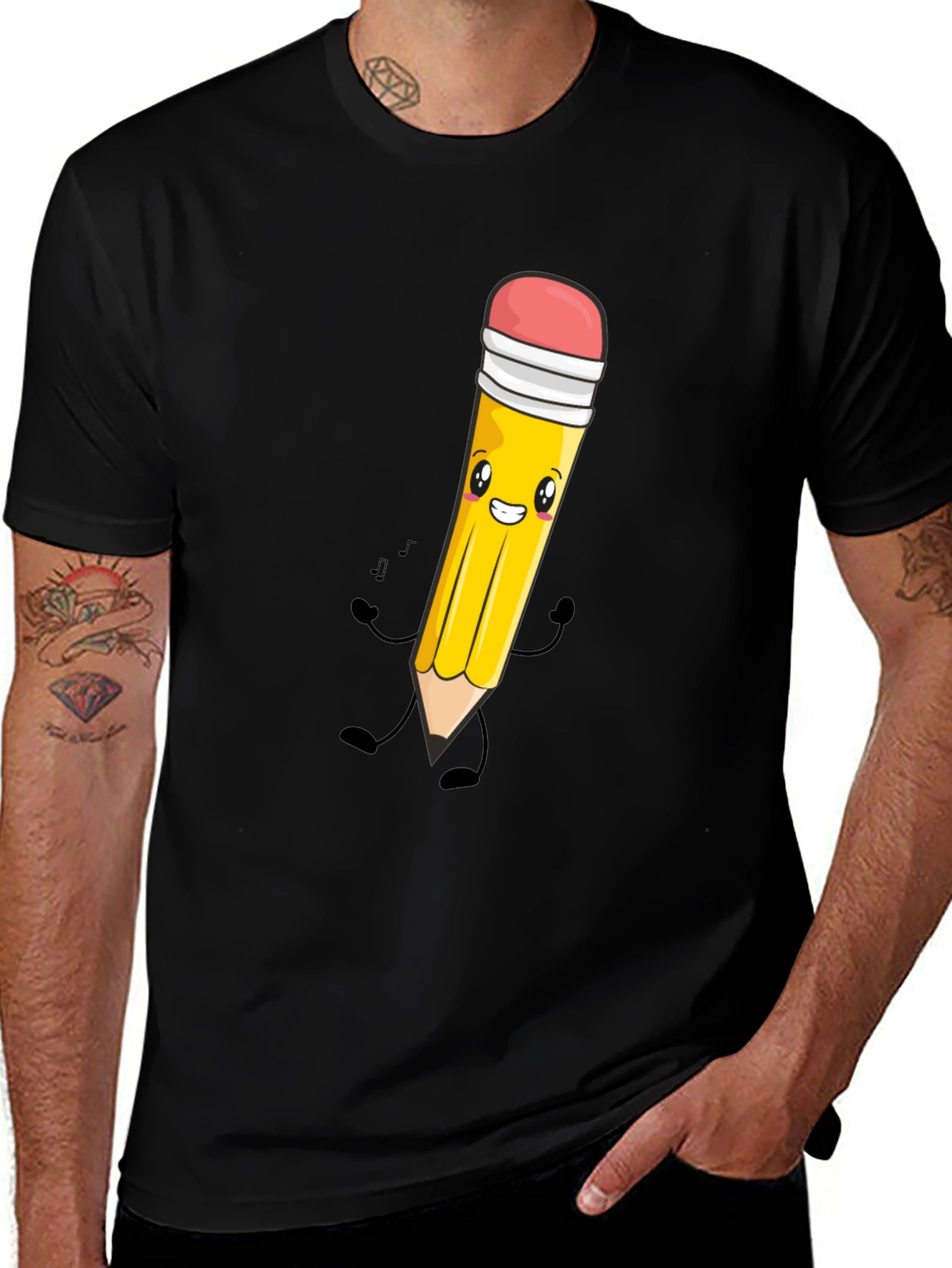 Variant 10 of Cute Pencil Character Black T-Shirt