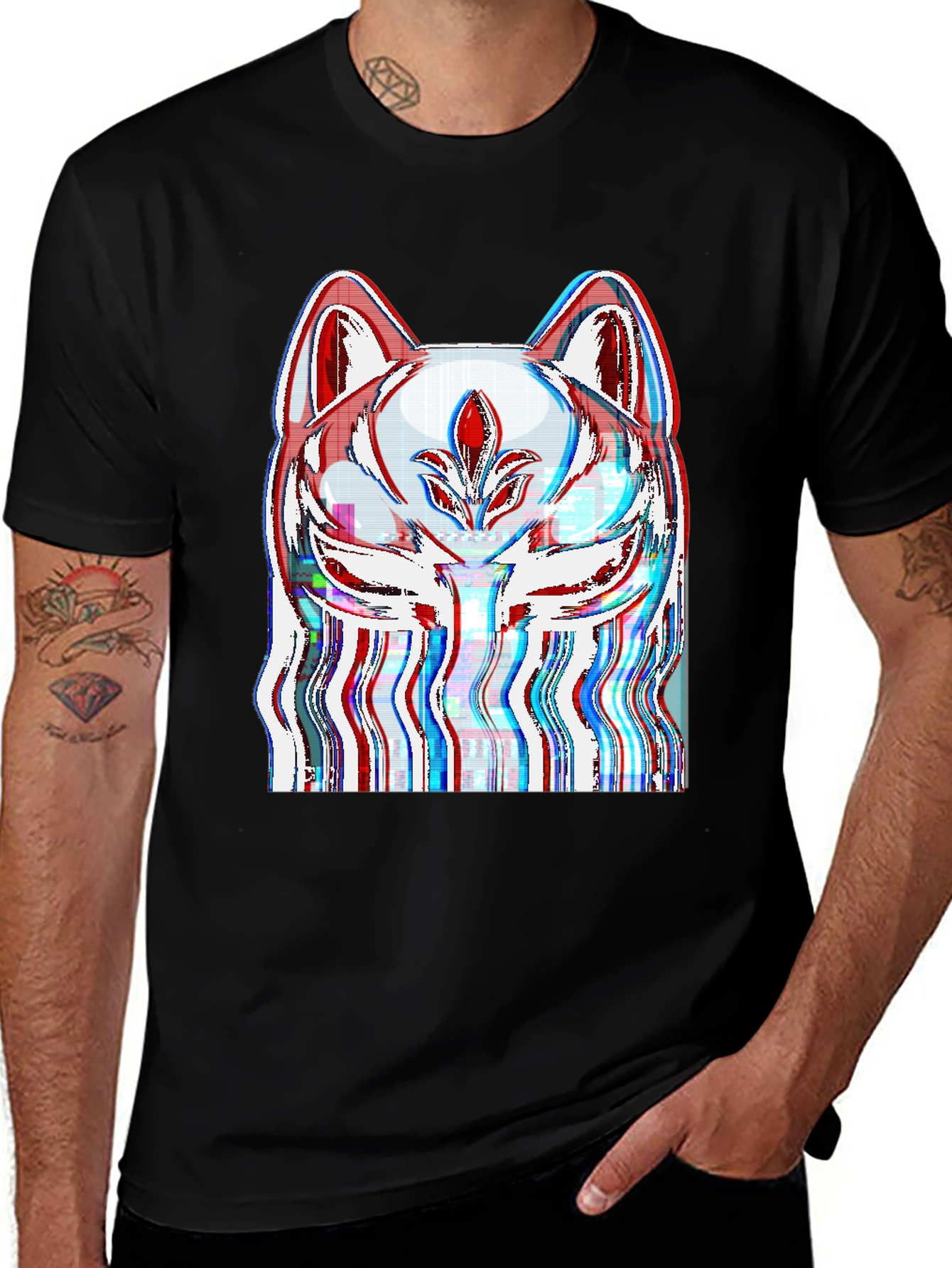 Variant 14 of Glitch Fox Mask Graphic Tee - Black