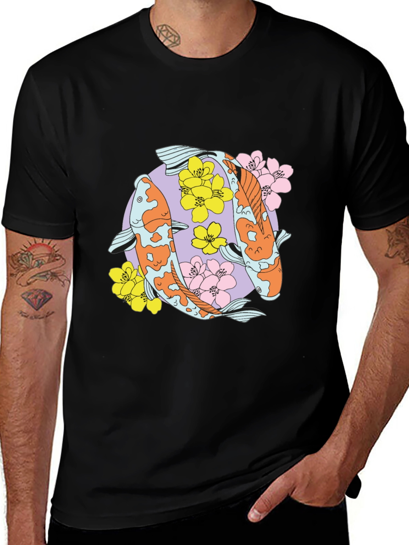 Variant 9 of Koi Fish Graphic Tee - Trendy Black T-Shirt