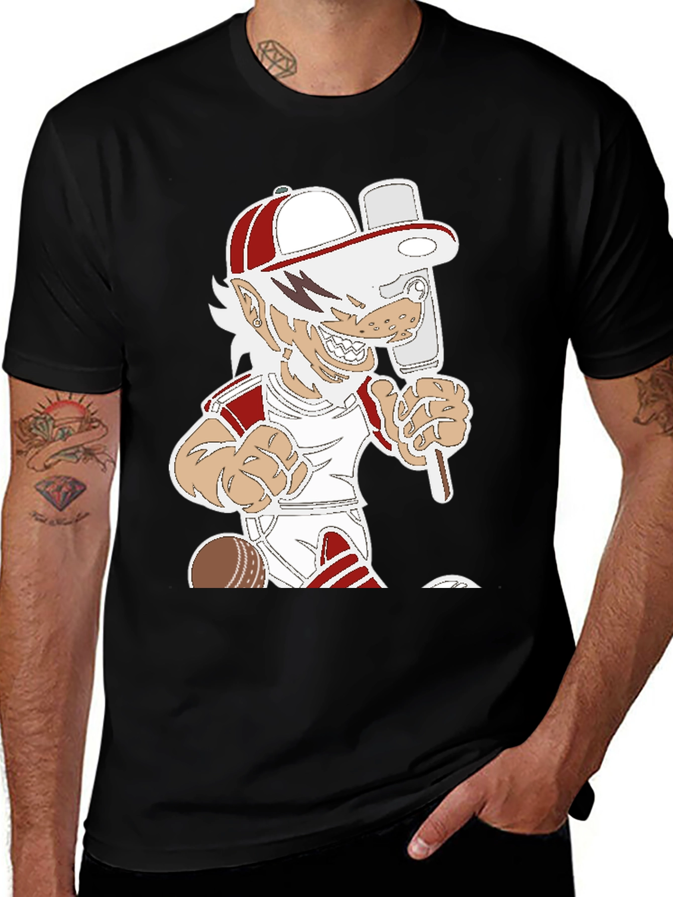 Variant 22 of Cartoon Baseball Fan Black T-Shirt
