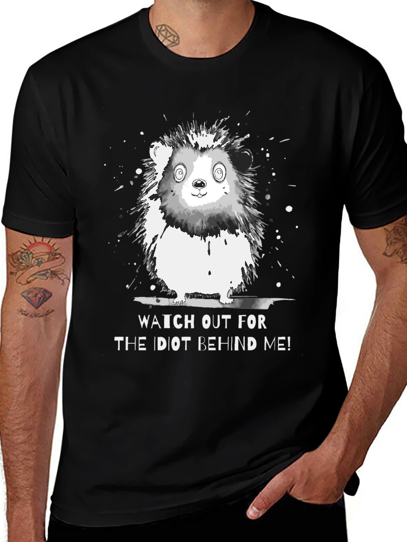 Variant 13 of Funny Hedgehog Graphic Tee - Beware the Idiot Behind Me!