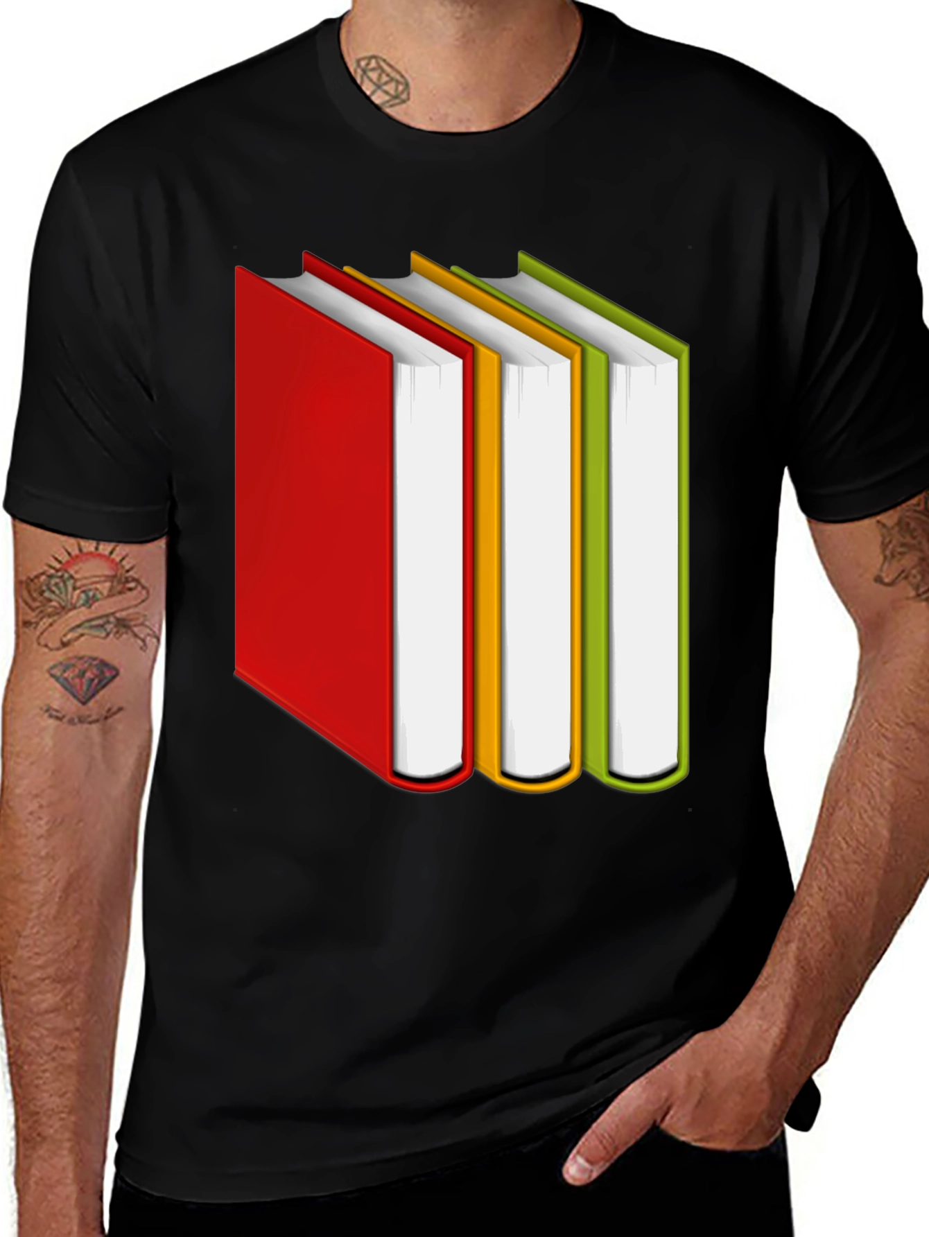 Variant 11 of Book Stack Graphic Tee - Stylish Reader Shirt