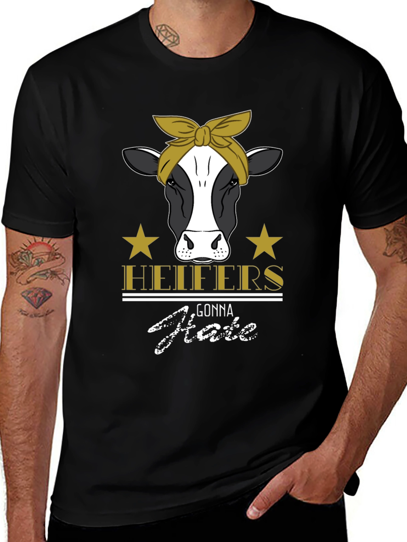 Variant 27 of Heifers Gonna Hate Graphic T-Shirt - Black Cotton