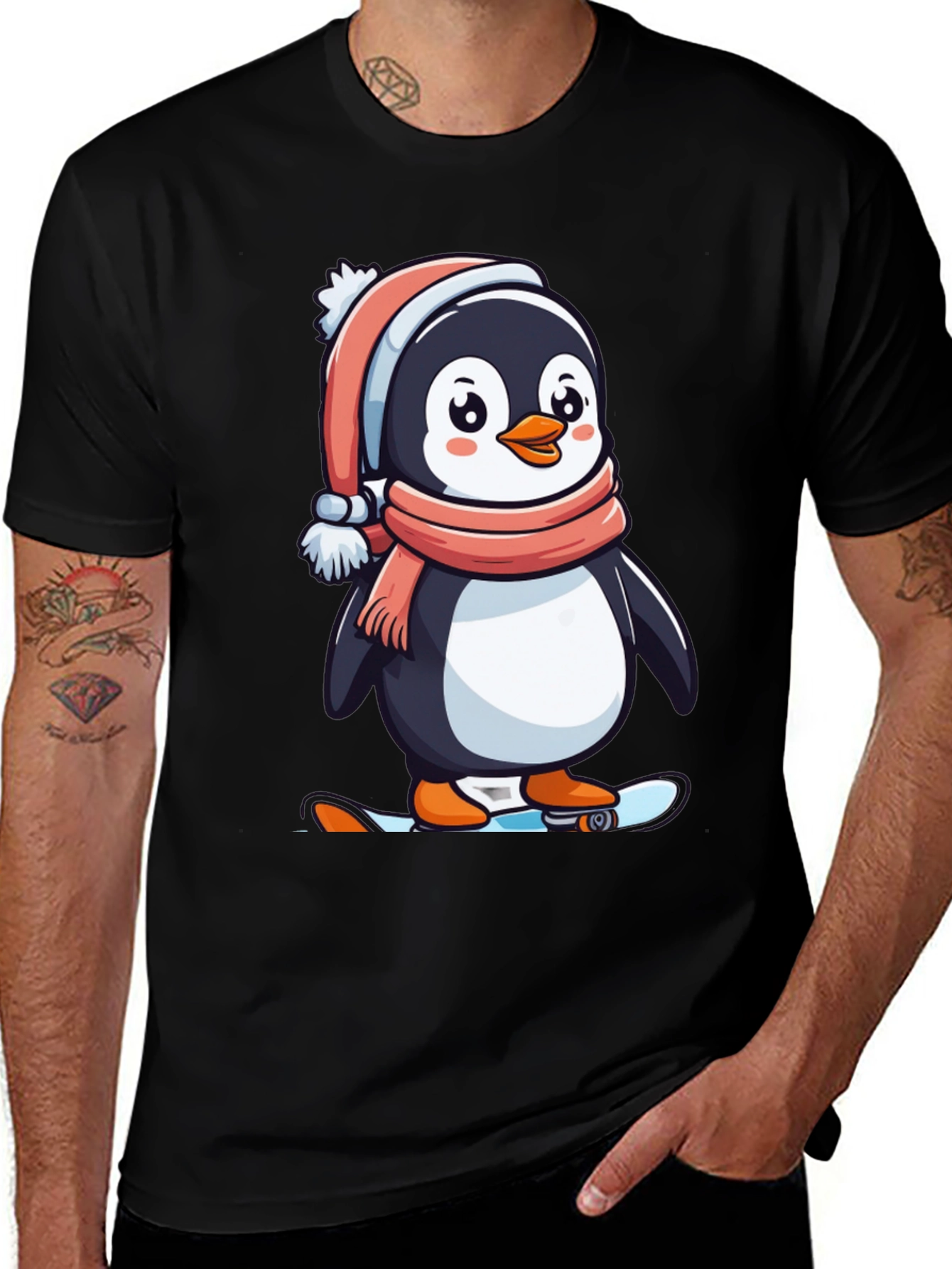 Variant 18 of Penguin Skateboarder Black T-Shirt