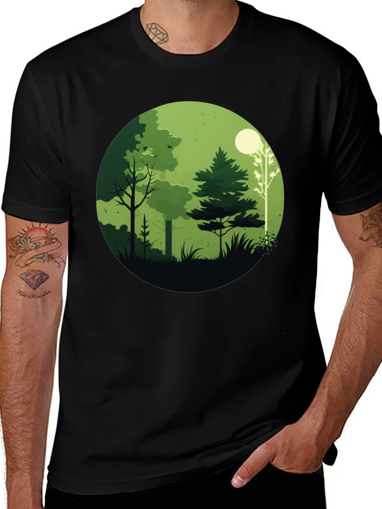 Variant 8 of Nature Scene Graphic Tee - Black Cotton Blend