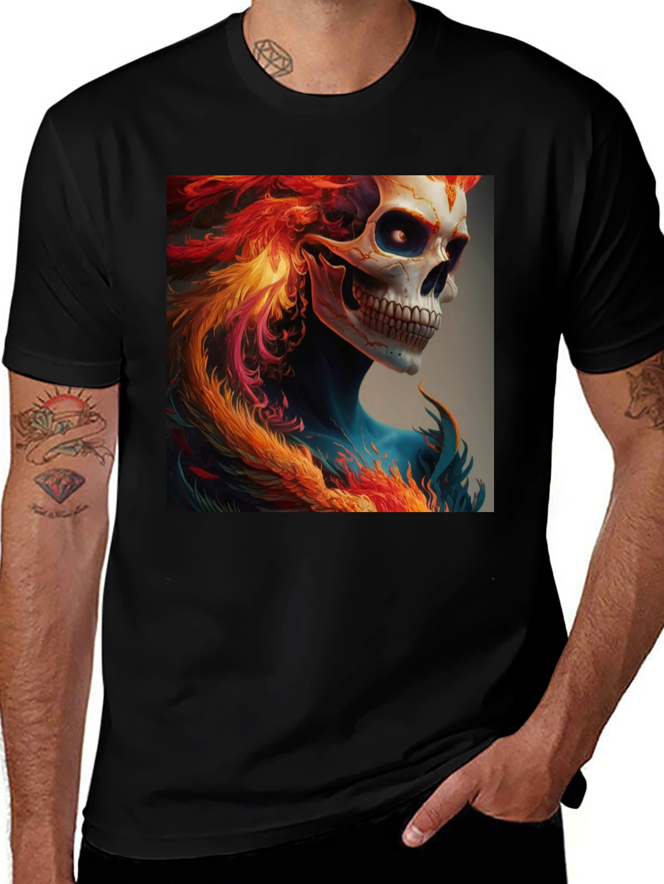 Variant 16 of Skull Fire Graphic Tee - Men's Black T-Shirt