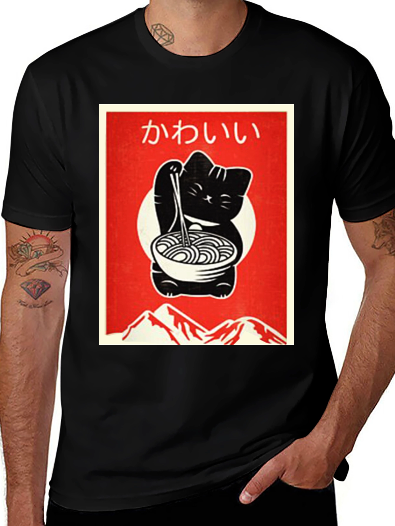 Variant 20 of Kawaii Cat Ramen T-Shirt - Black, Cute Design