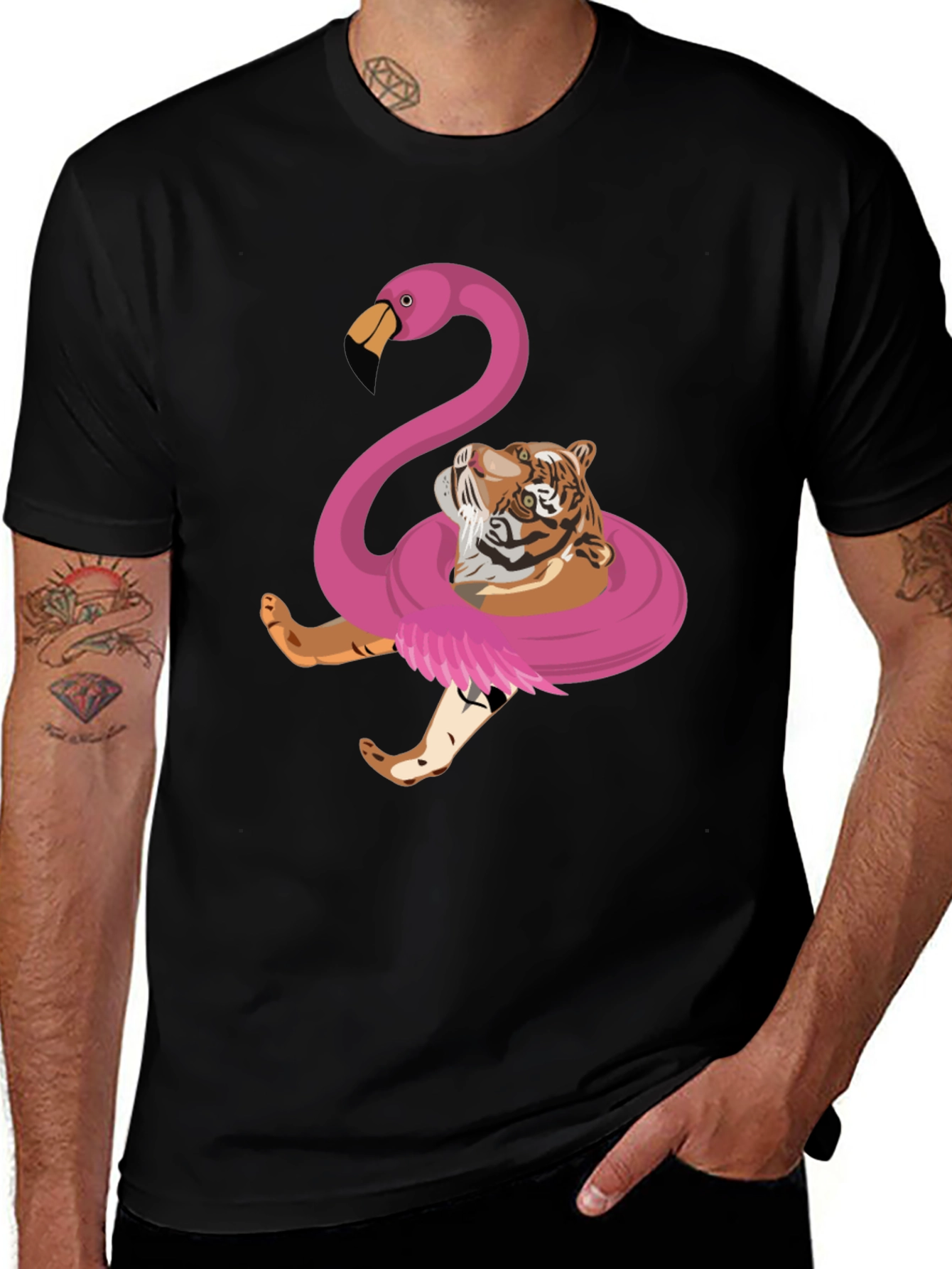 Variant 18 of Tiger Flamingo Float T-Shirt - Quirky Animal Graphic Tee