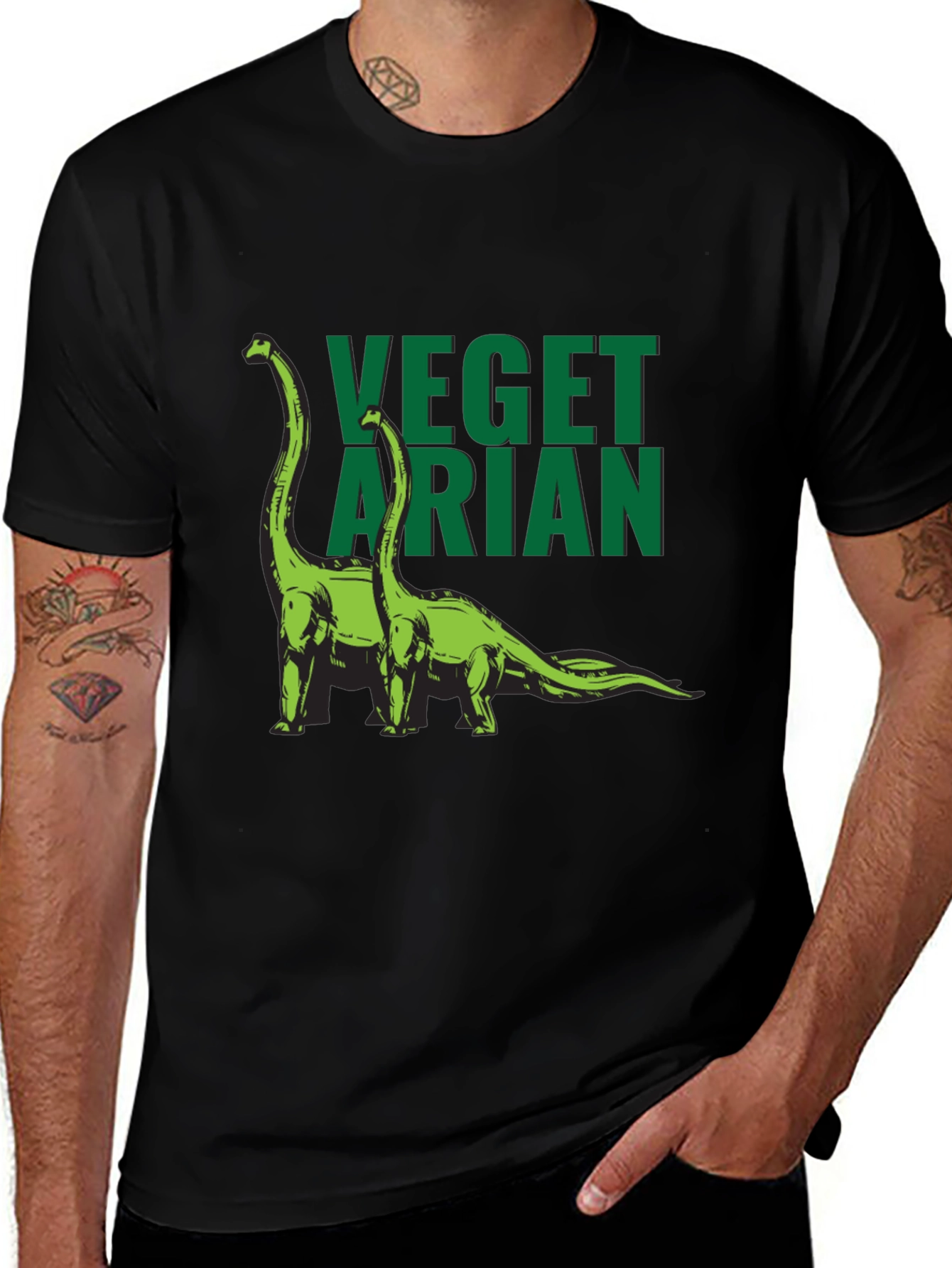 Variant 14 of Vegetarian Dinosaur T-Shirt - Black, Graphic Tee