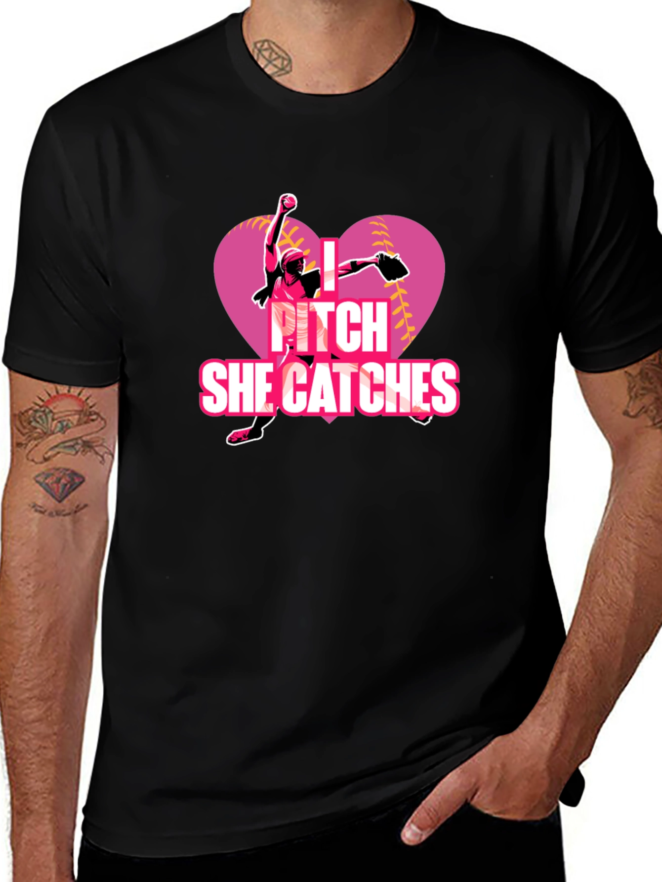 I Pitch She Catches Softball T-Shirt