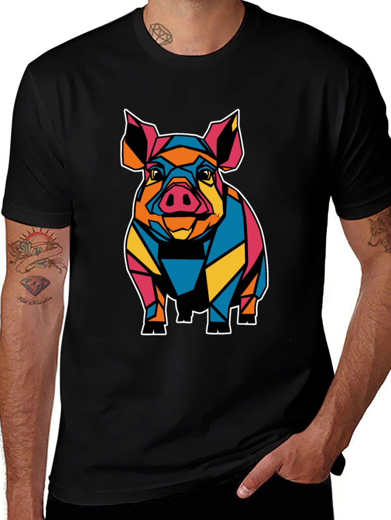 Variant 23 of Geometric Pig Graphic Tee - Men's Black T-Shirt