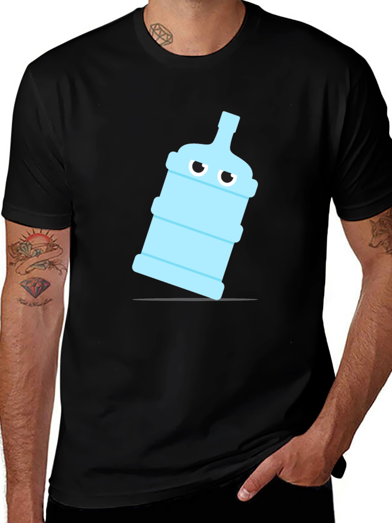 Variant 5 of Funny Water Bottle Graphic Tee - Black Cotton T-Shirt