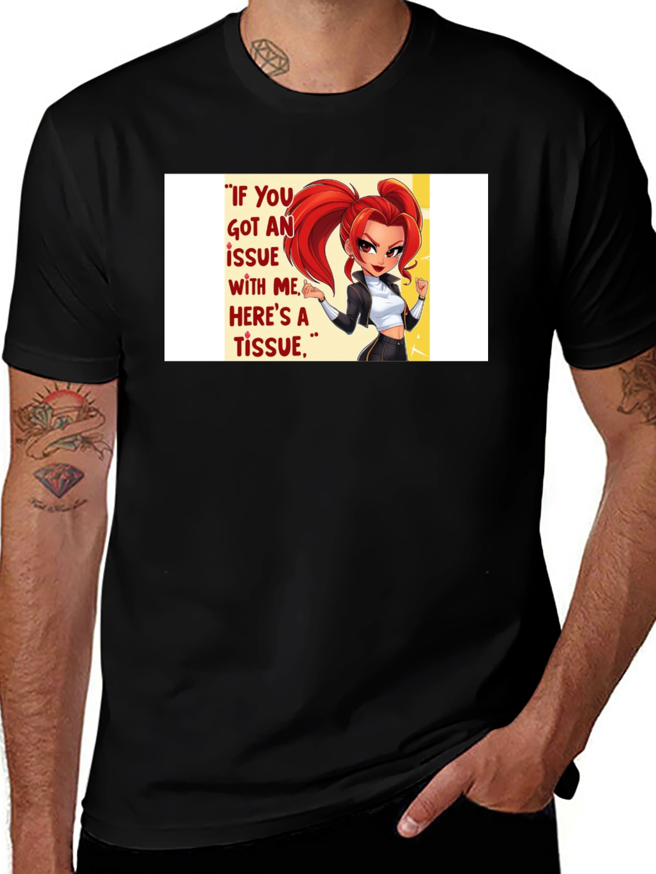 Variant 25 of Sassy Cartoon Graphic T-Shirt - "Tissue" Quote