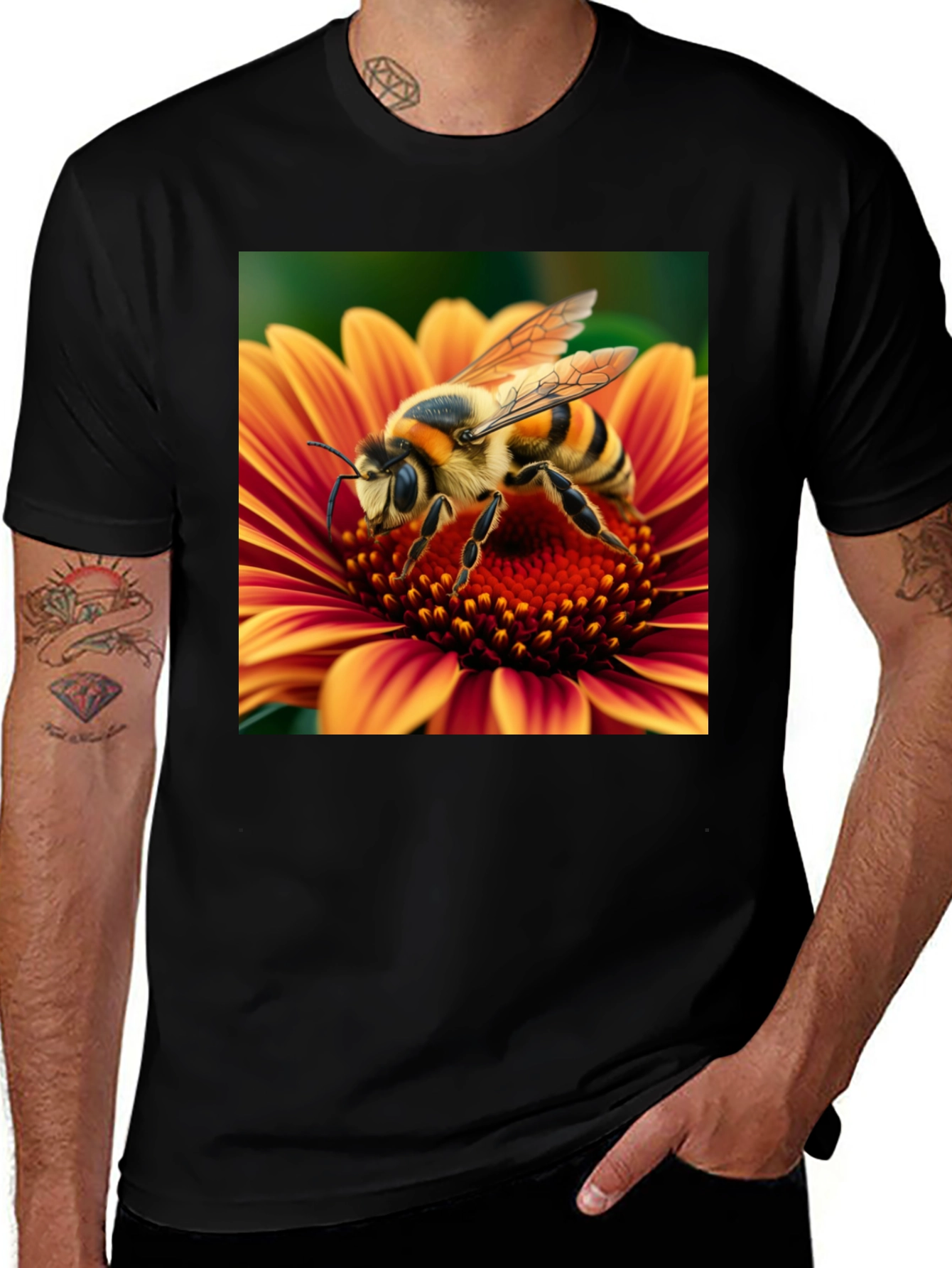 Variant 11 of Bee on Flower Graphic Tee - Black