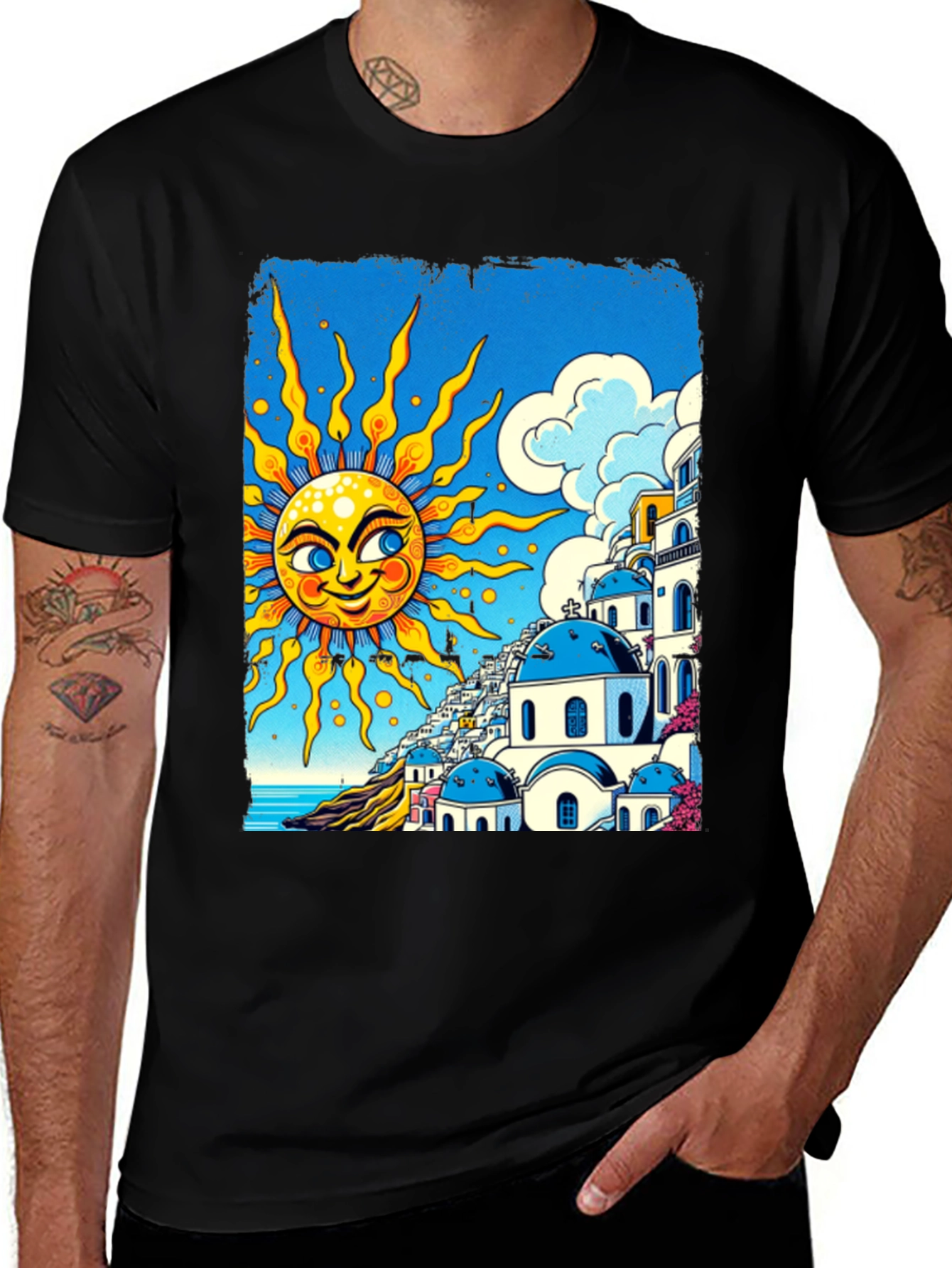 Variant 22 of Santorini Sun Graphic Tee - Black Cotton