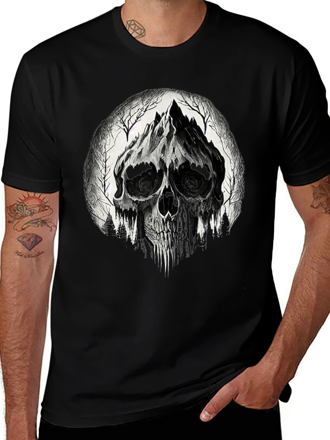 Variant 3 of Skull Mountain Graphic Tee - Gothic Black T-Shirt