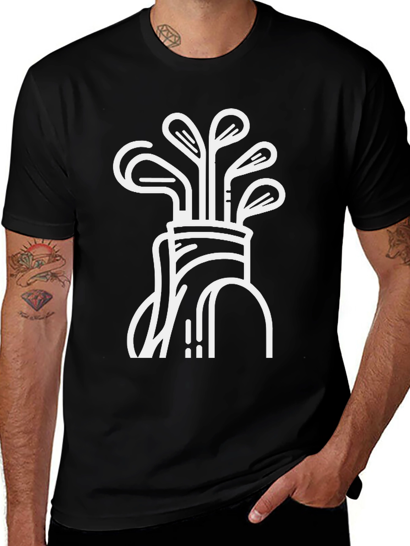Variant 18 of Golf Clubs Graphic Tee - Black Cotton Blend