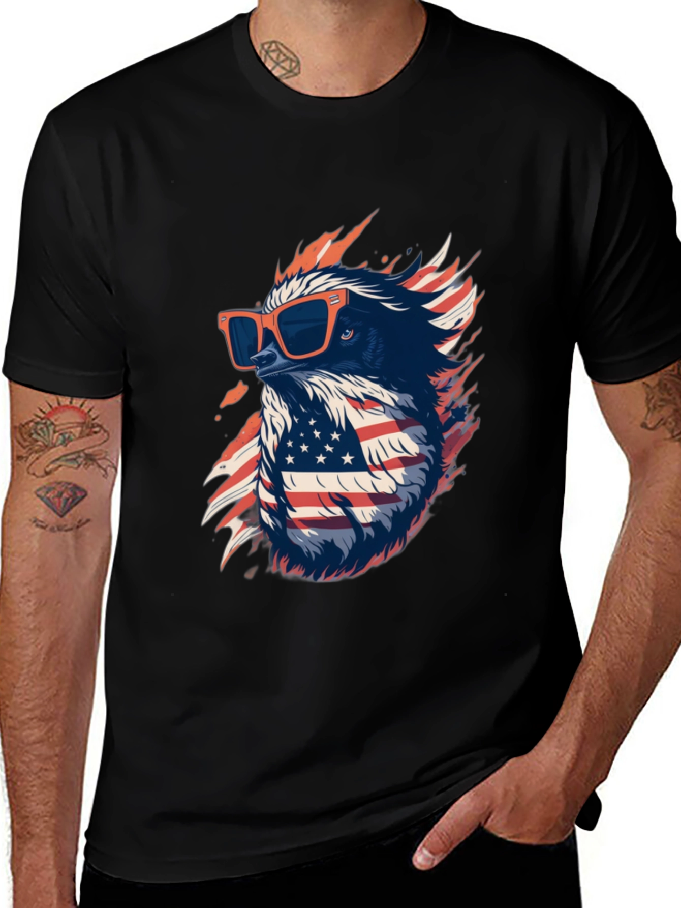Variant 5 of Cool Eagle USA Flag Graphic Black T-Shirt