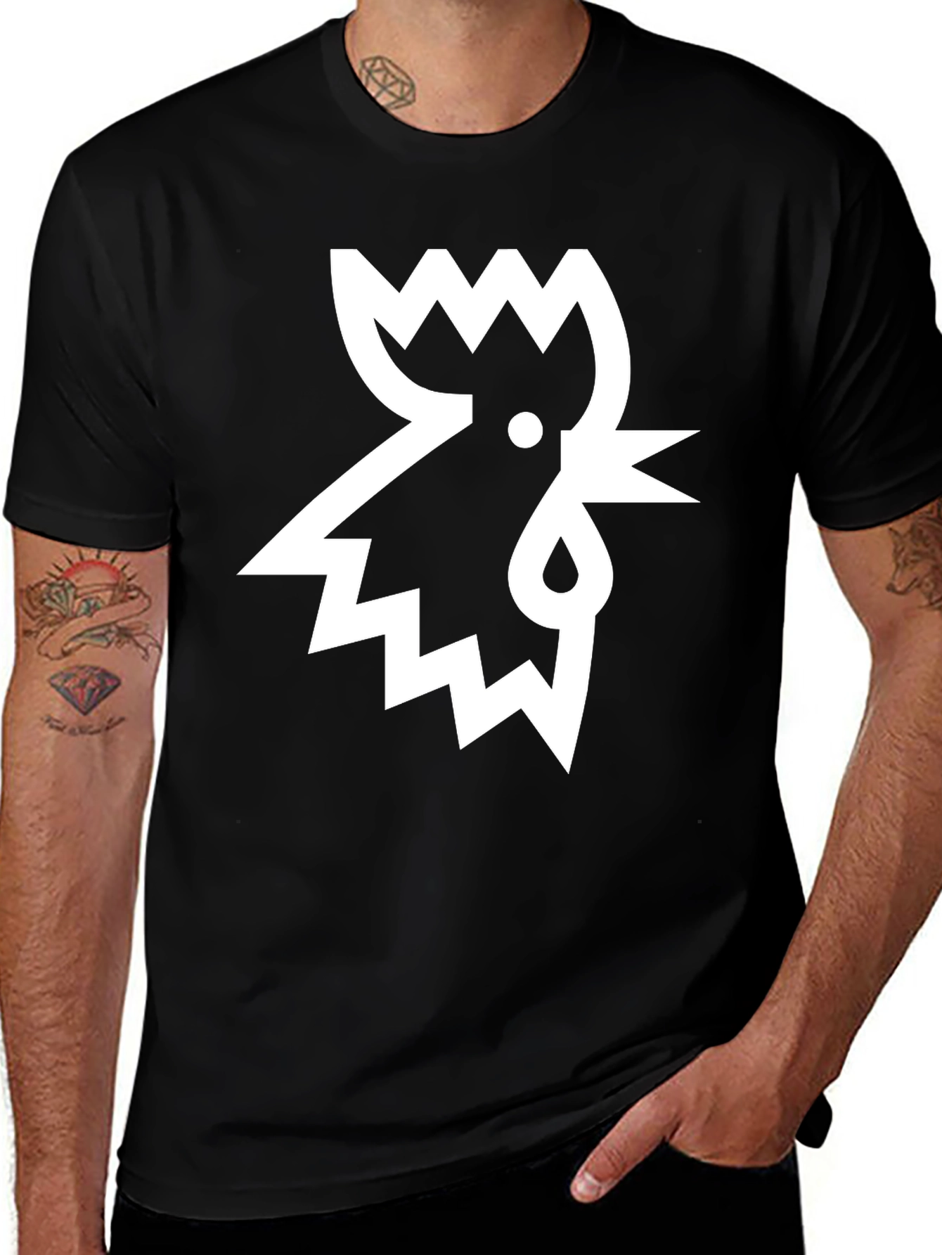 Variant 24 of Geometric Rooster Graphic Tee - Stylish Men's Black T-Shirt