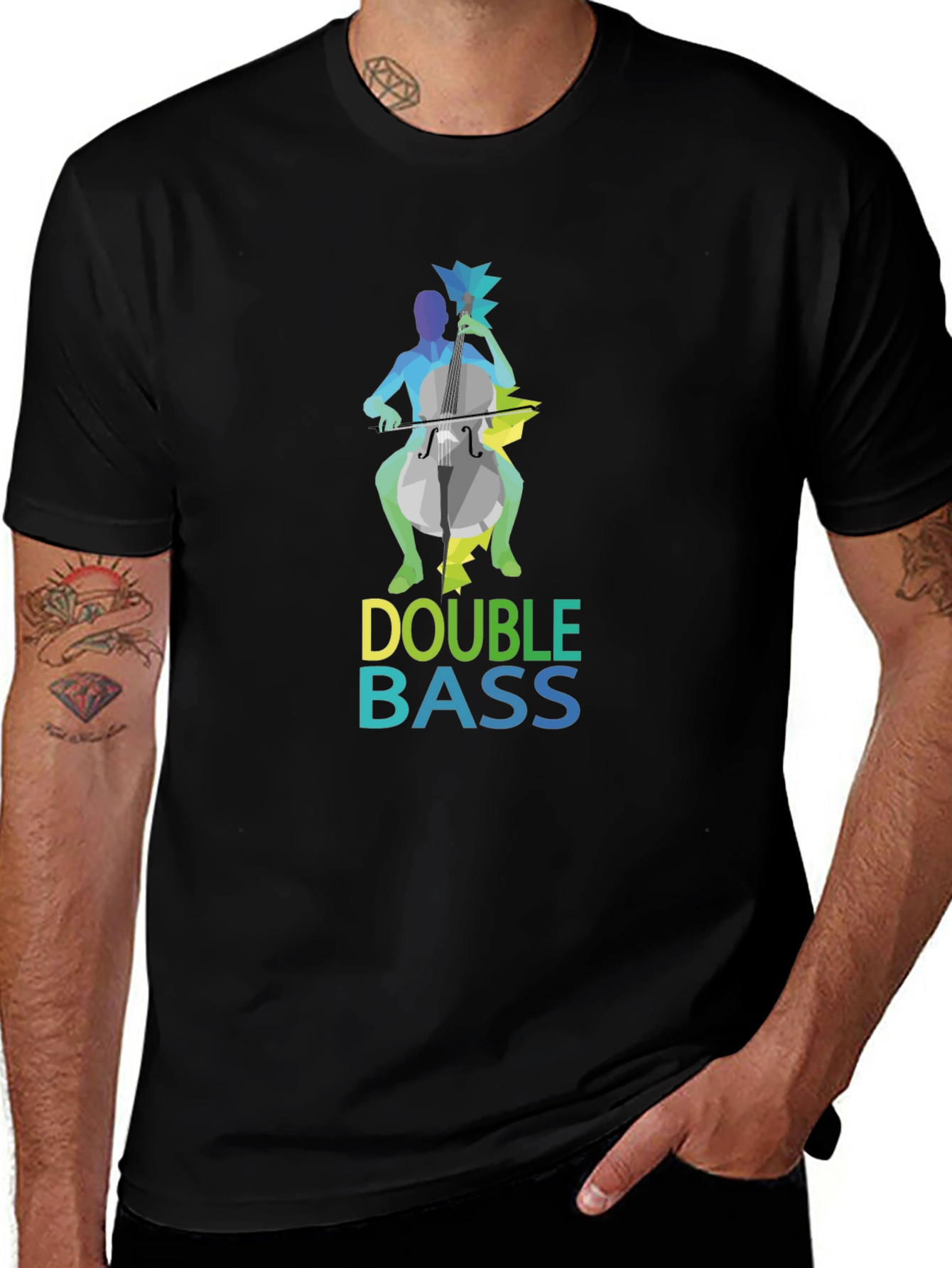Double Bass Player Graphic Tee - Black Cotton Blend