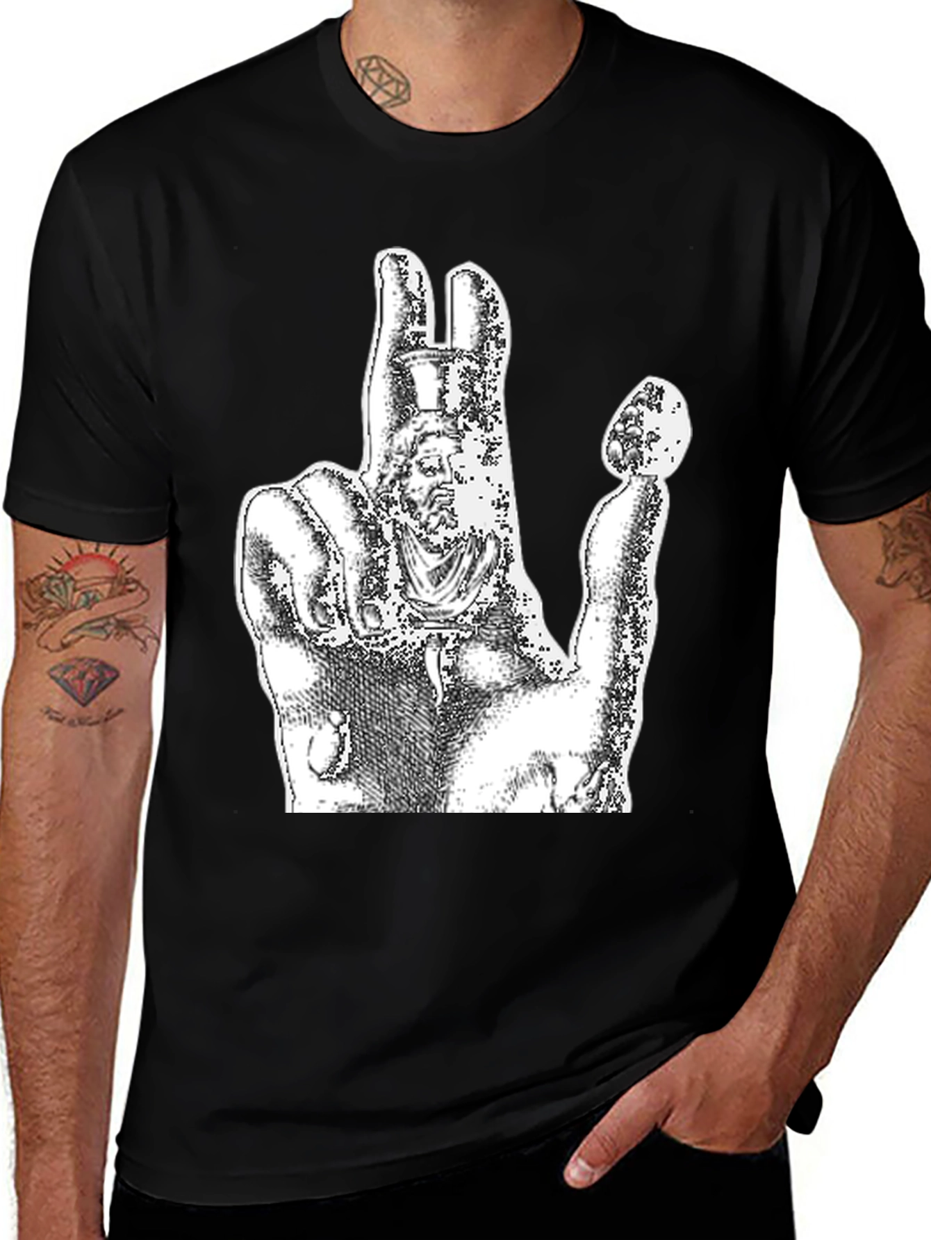 Variant 7 of Graphic Black Tee - Hand Statue Design