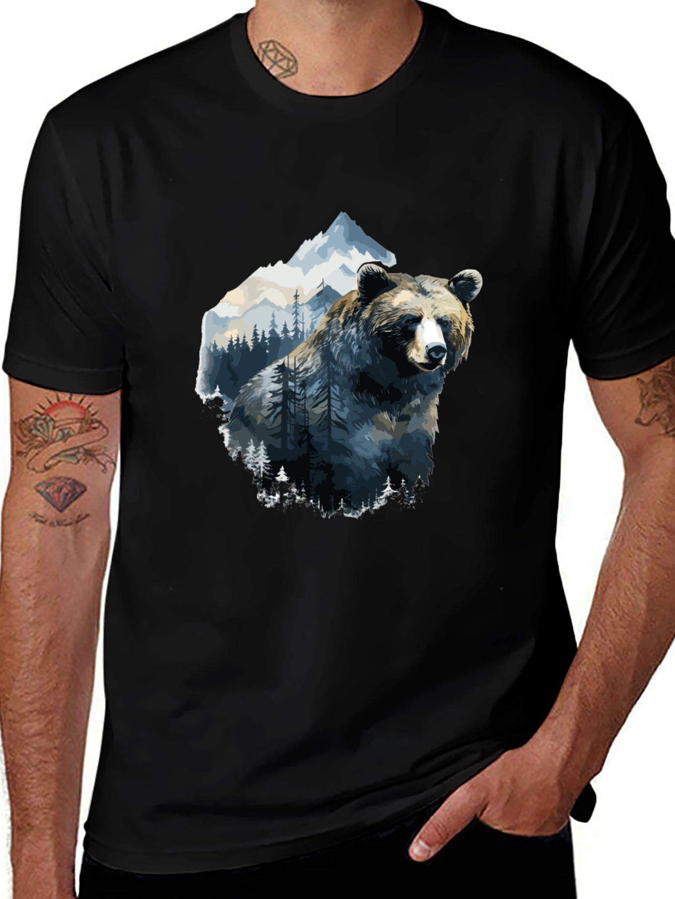 Black Bear & Mountain Graphic Tee - Black main image