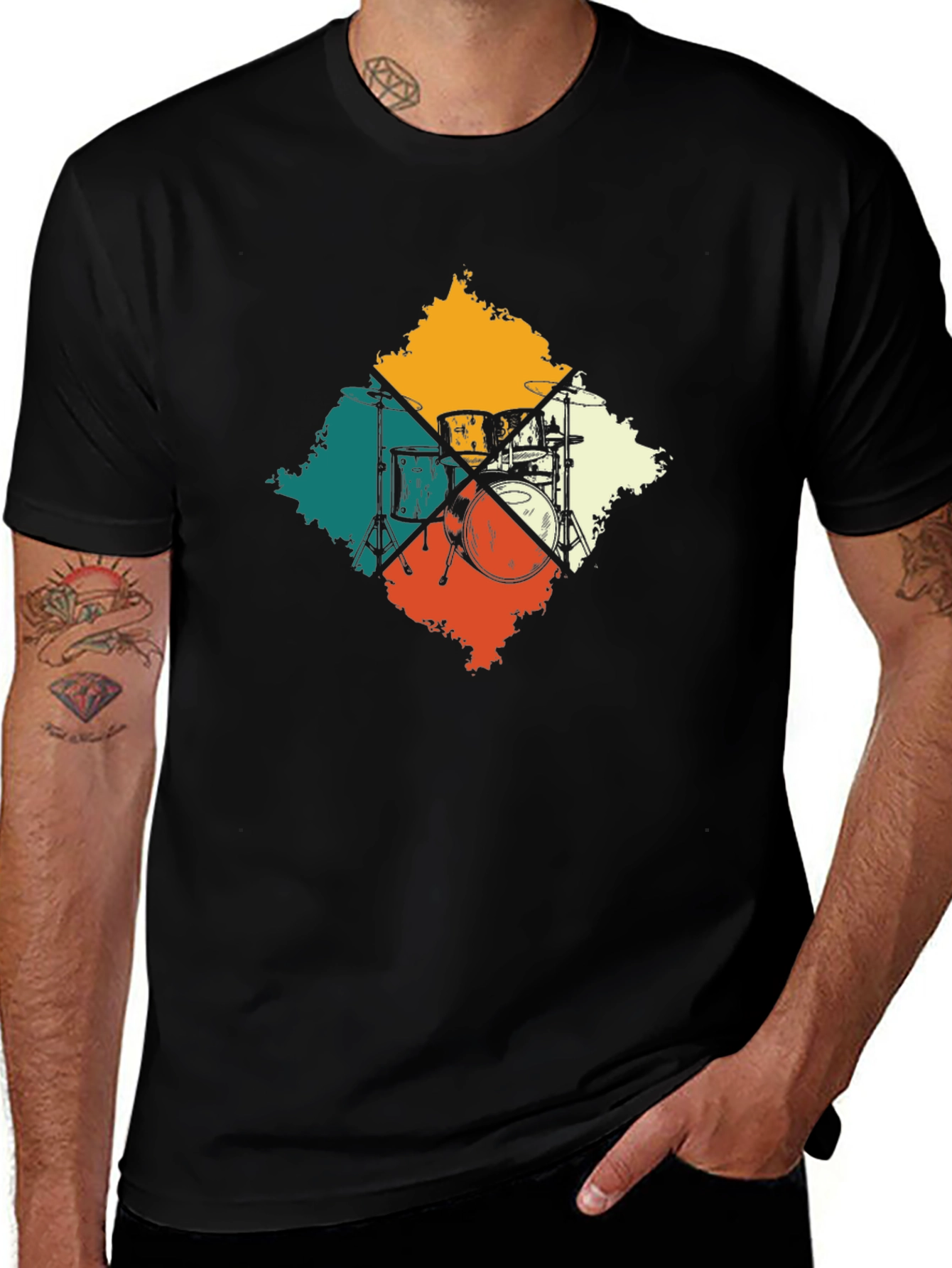 Variant 17 of Retro Drum Set Graphic Tee - Musician's Essential