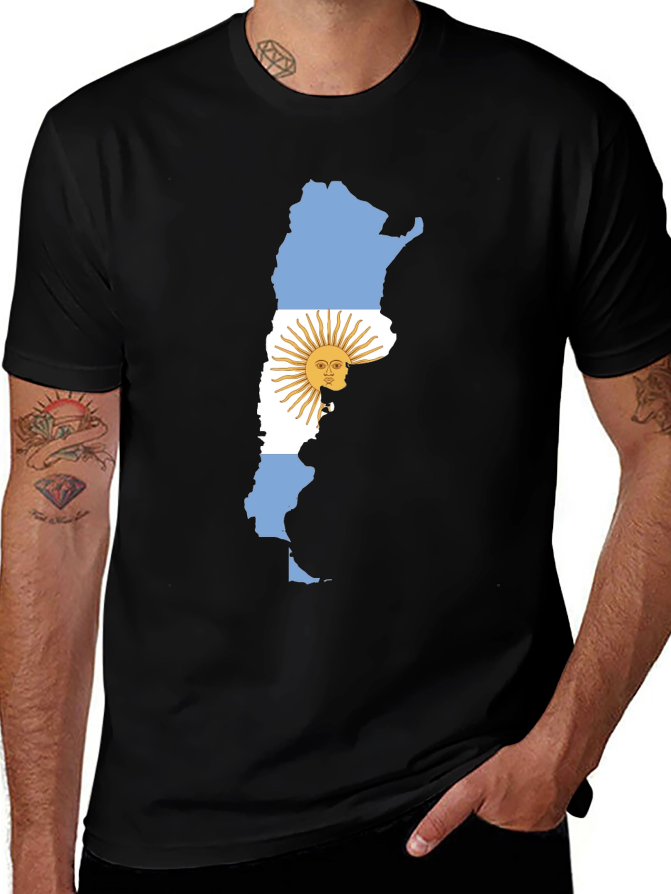 Argentina Flag Map T-Shirt - Black Crew Neck