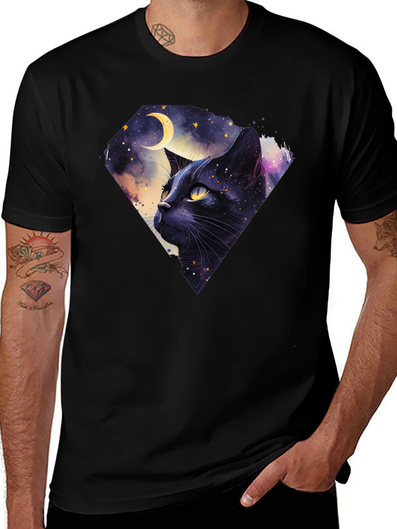 Variant 9 of Cosmic Cat Graphic Tee - Black