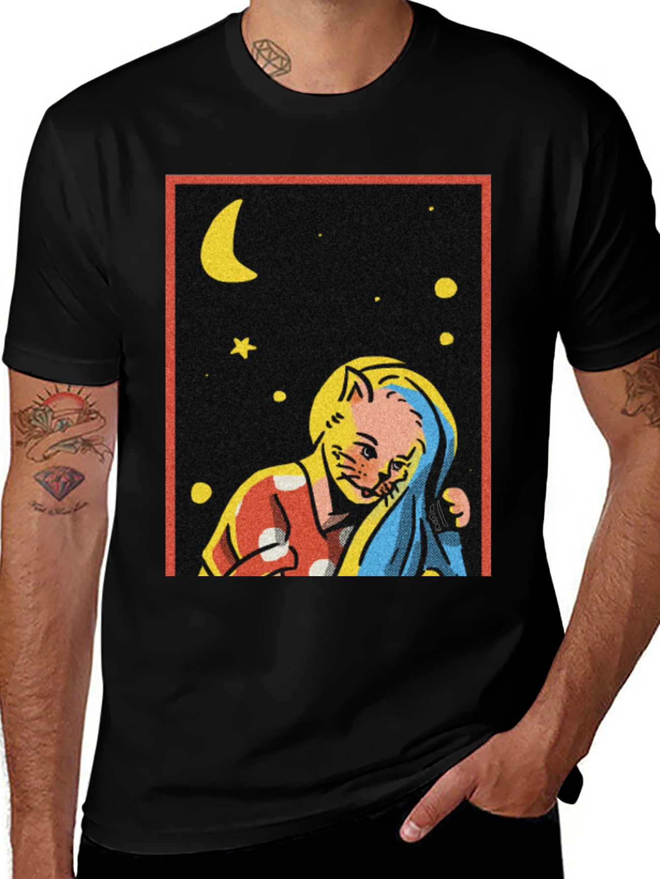Retro Cat Moon Star T-Shirt