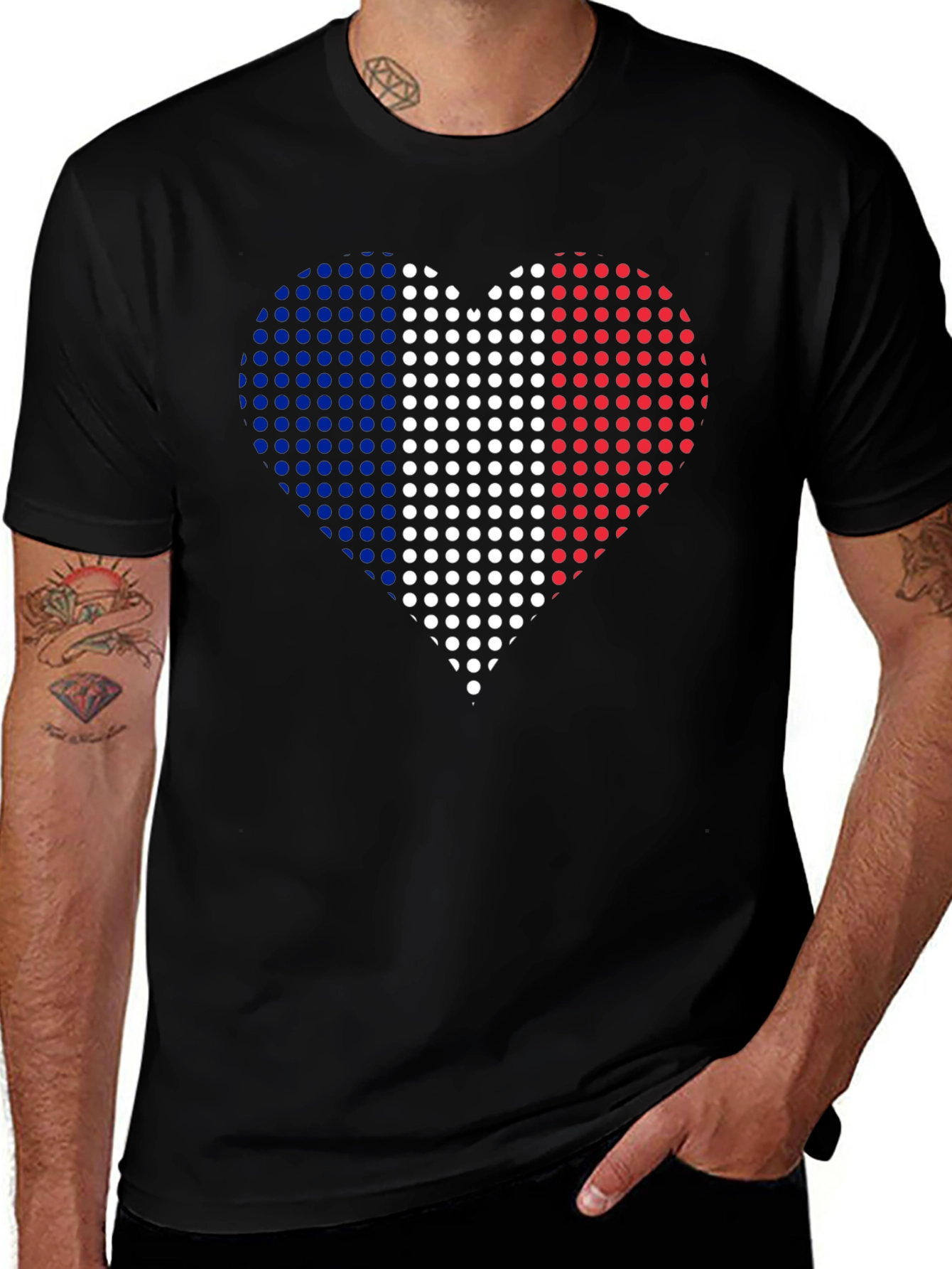 France Flag Heart T-Shirt - Black