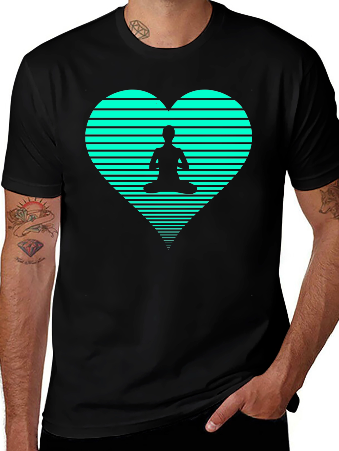 Variant 8 of Yoga Heart Graphic Tee - Black Cotton T-Shirt