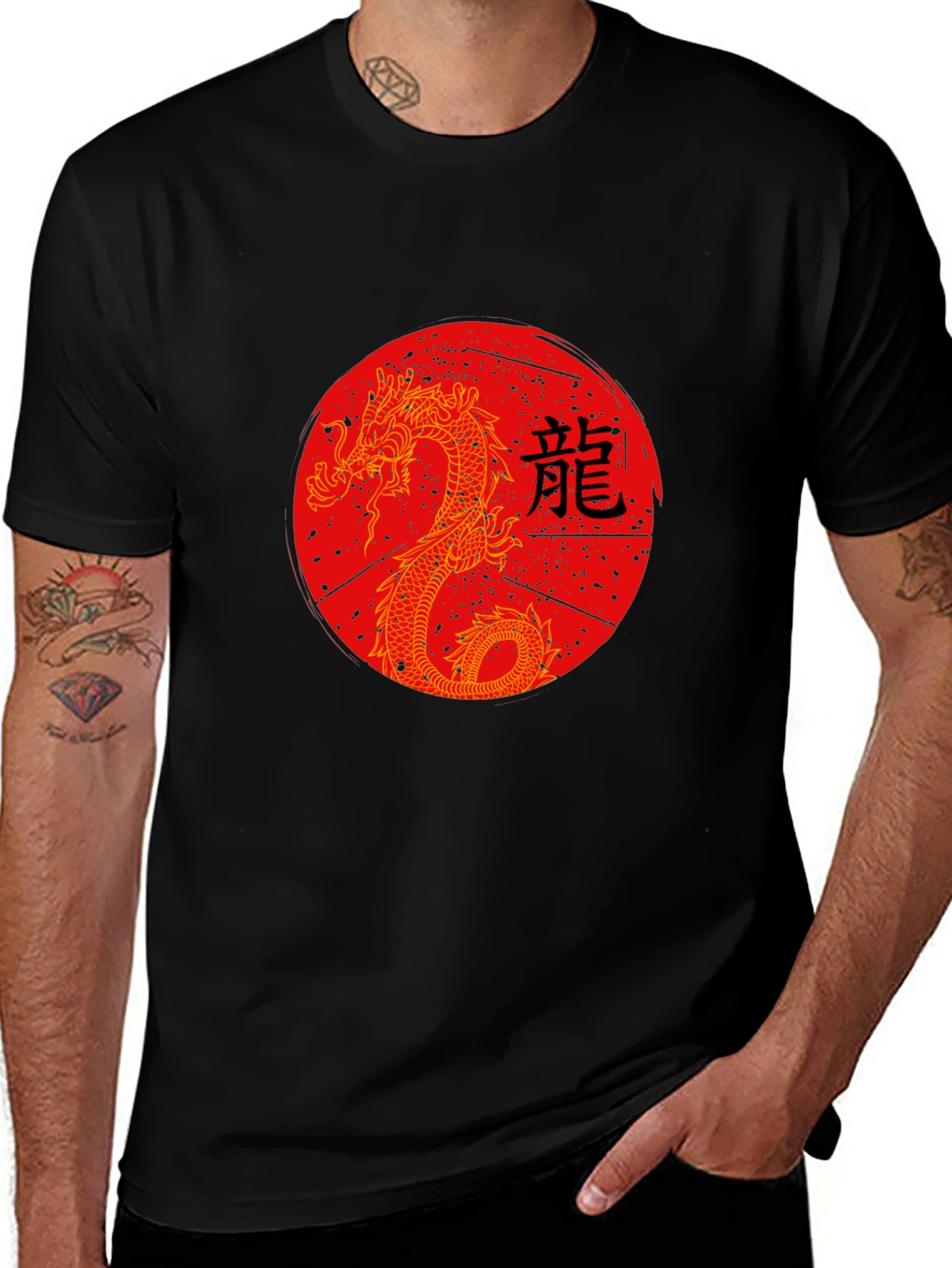 Variant 10 of Dragon Graphic Tee - Black Crew Neck Shirt
