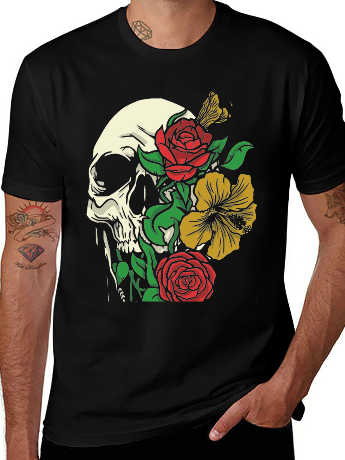 Variant 4 of Skull & Floral Graphic Tee - Trendy Style