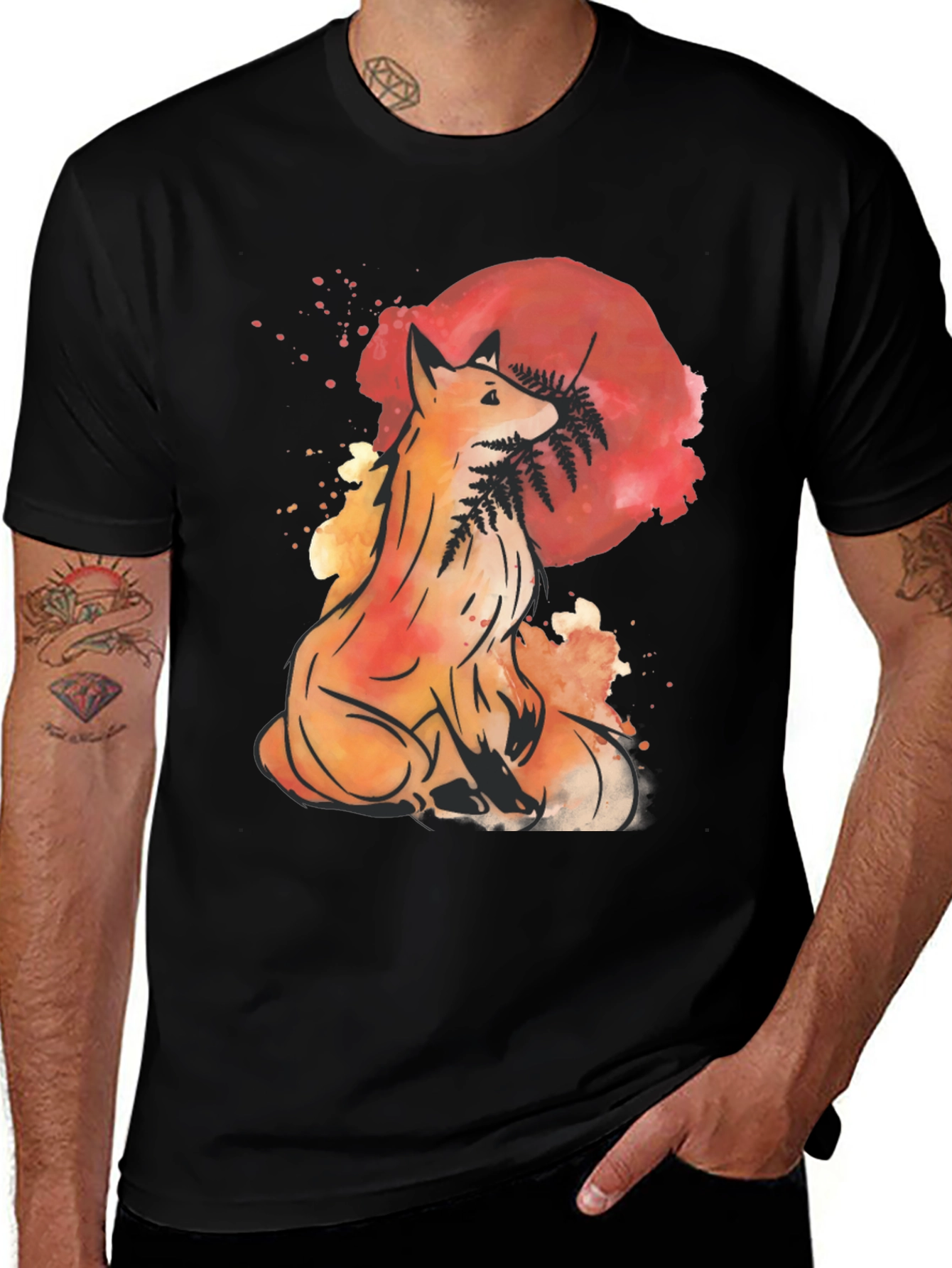 Variant 8 of Watercolor Fox Graphic T-Shirt - Black